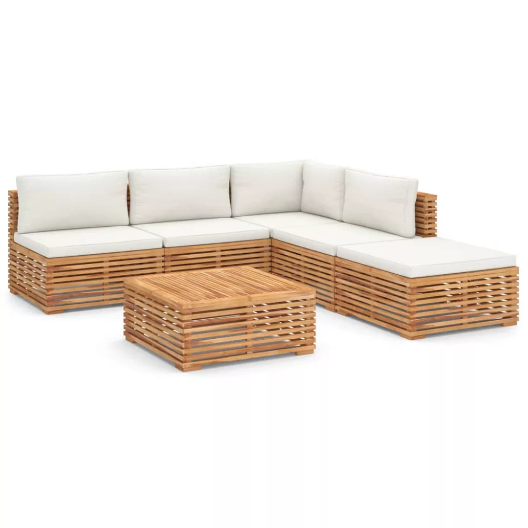 6-tlg. Garten-lounge-set Mit Kissen Creme Massivholz Teak günstig online kaufen