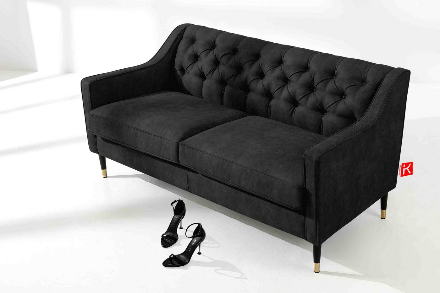 KONSIMO Chesterfield-Sofa NOMUS Sofa, hohe Beine, gewellte Feder, Komfortsc günstig online kaufen