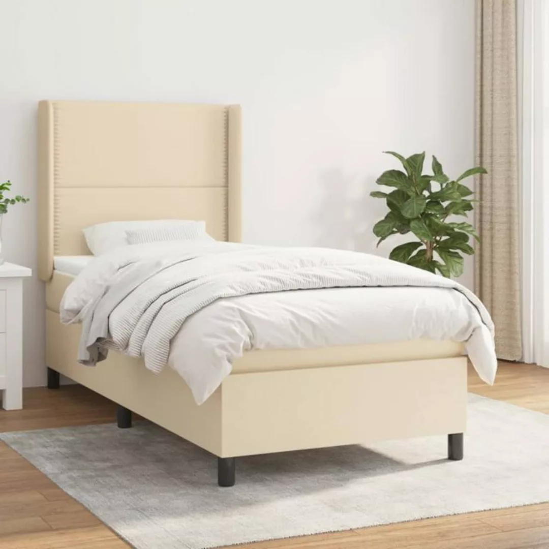 vidaXL Bettgestell Boxspringbett mit Matratze Creme 80x200 cm Stoff Bett Be günstig online kaufen