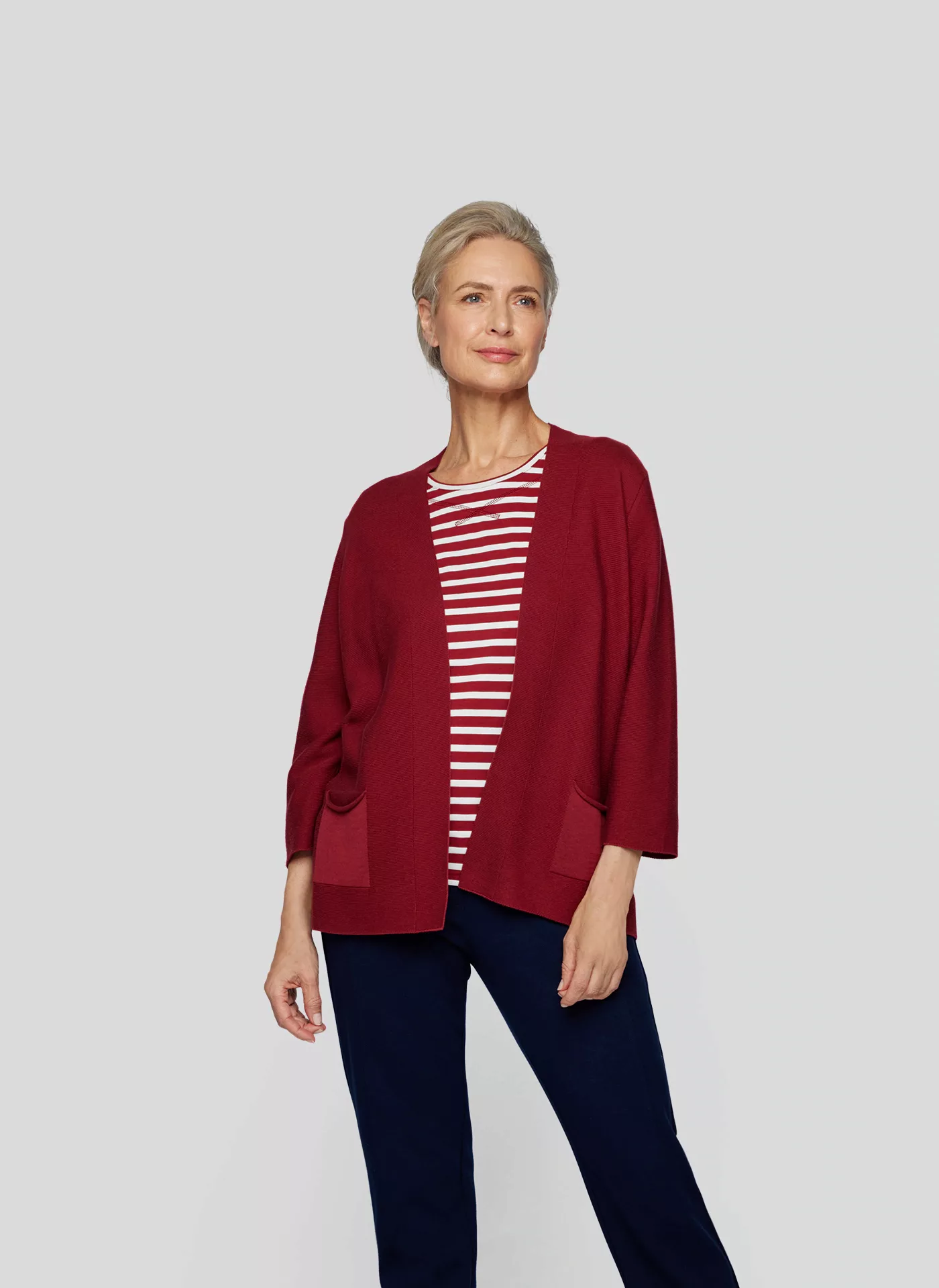 Rabe Strickjacke "RABE Roter Cardigan Verschlusslos - stilvoller Begleiter" günstig online kaufen