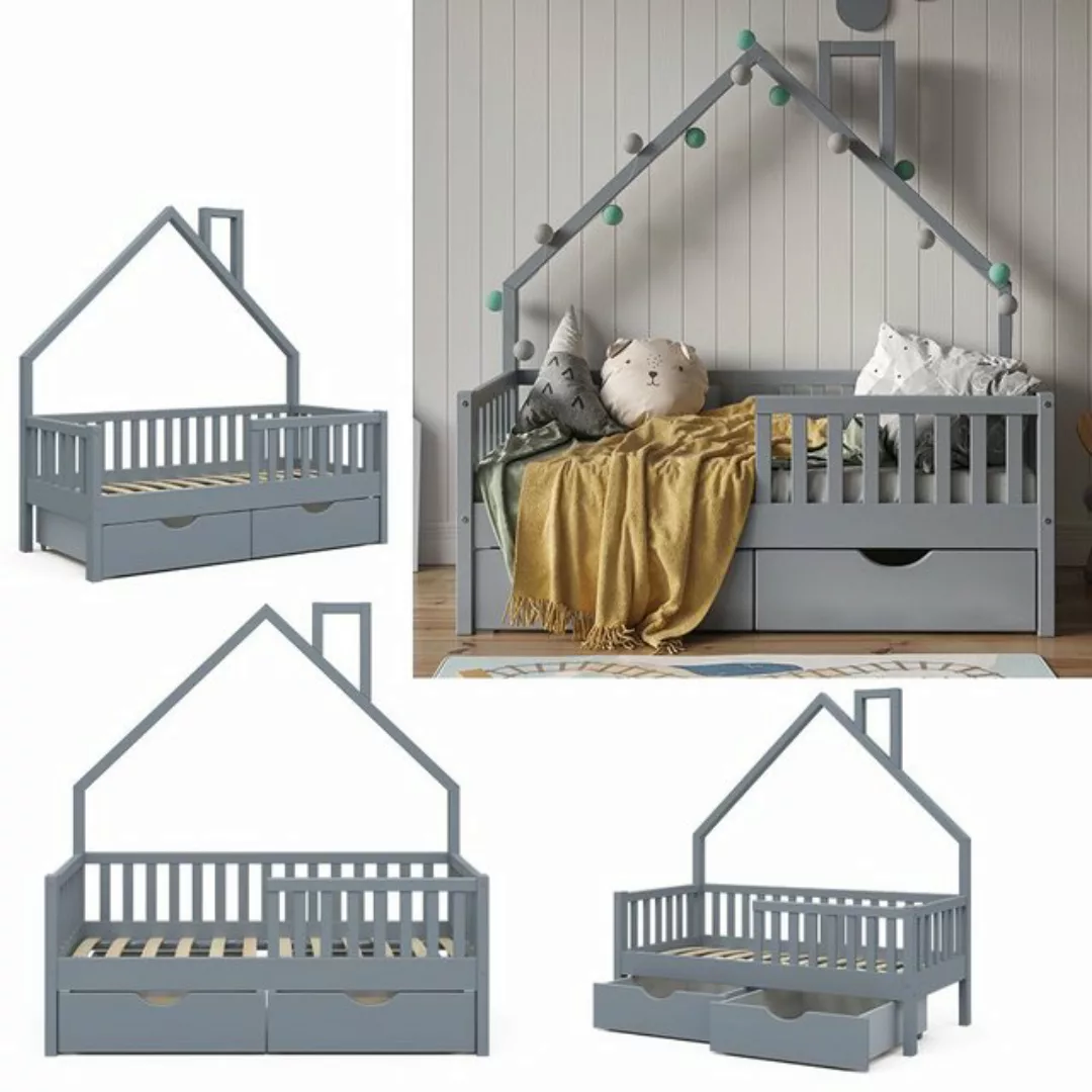 VitaliSpa® Hausbett Kinderbett Spielbett Noemi 70x140cm Anthrazit Schublade günstig online kaufen