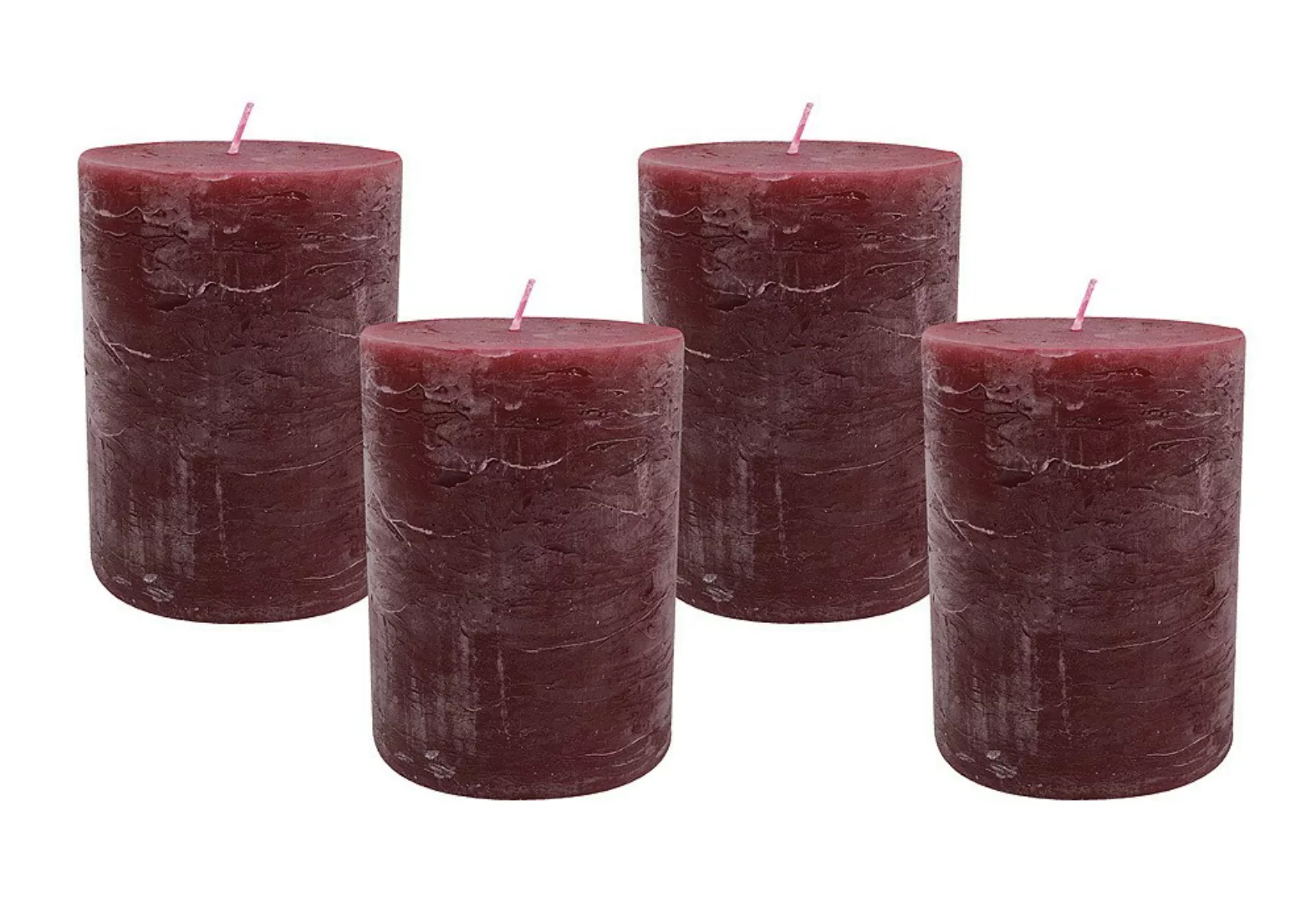 4 Rustic Stumpenkerzen Premium Kerze Dunkelrot 8,5x12cm - 70 Std Brenndauer günstig online kaufen