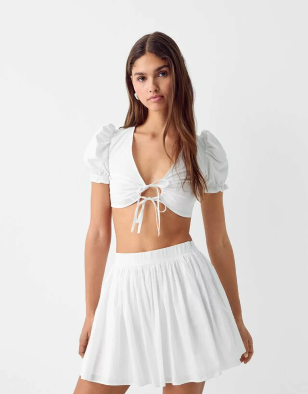 Bershka Popelin-Minirock Damen S Weiss günstig online kaufen