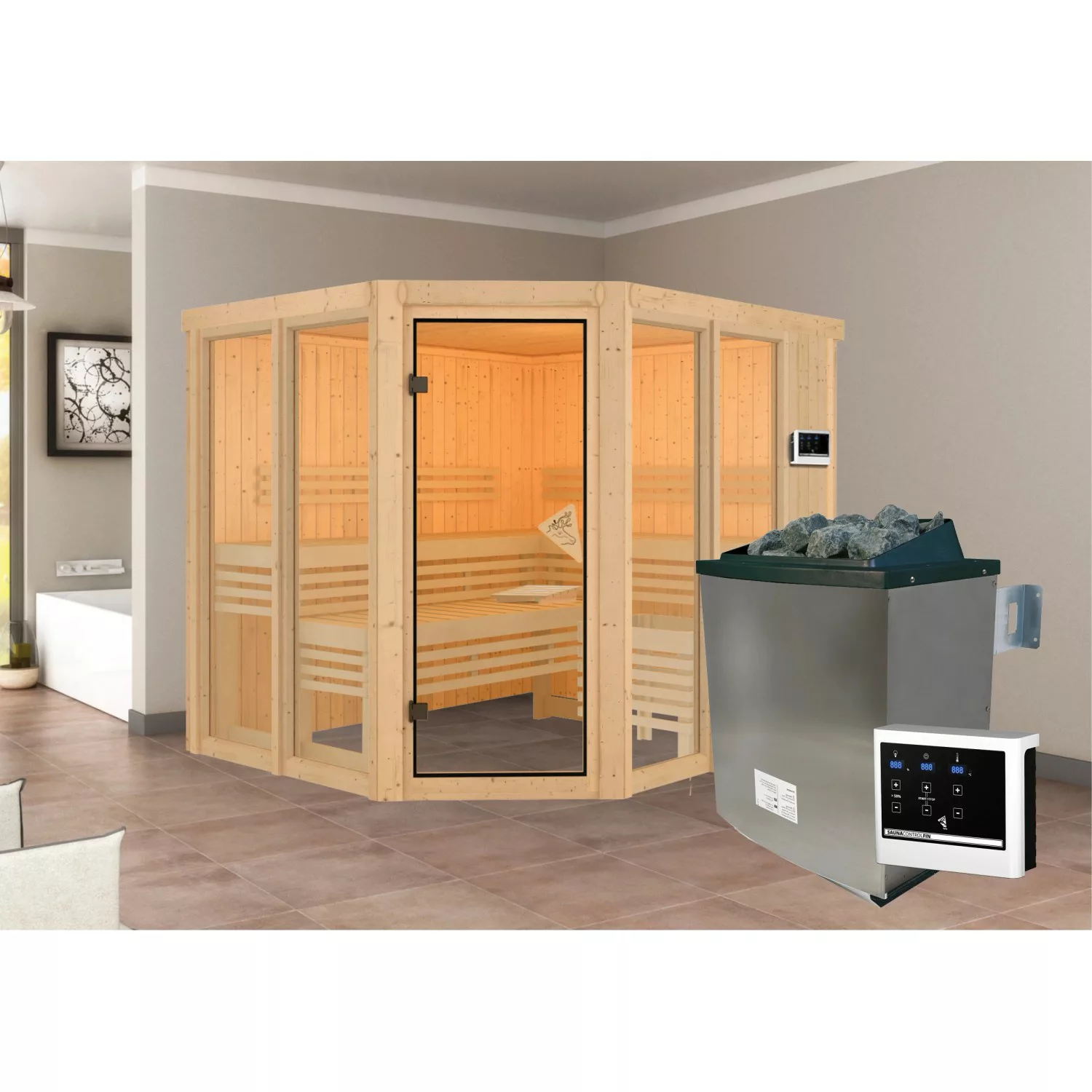 Karibu Sauna Airin 3 mit Ofen externe Stg.Natur günstig online kaufen