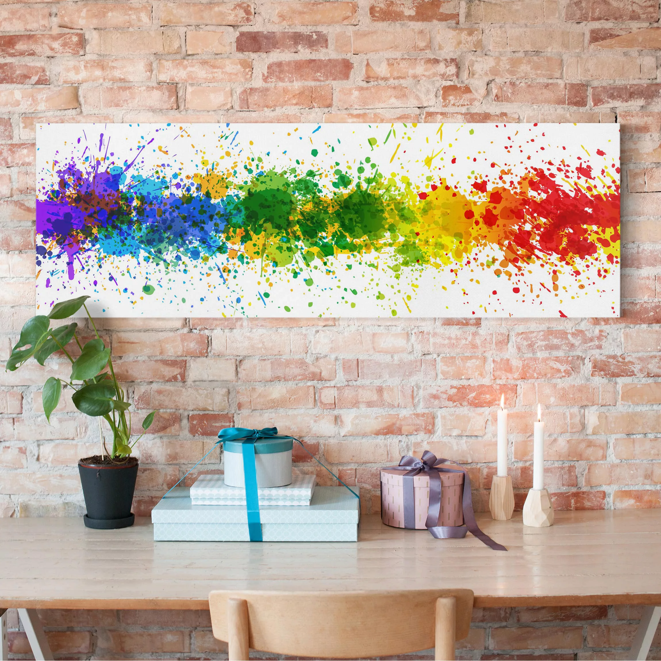 Leinwandbild Abstrakt - Panorama Rainbow Splatter günstig online kaufen
