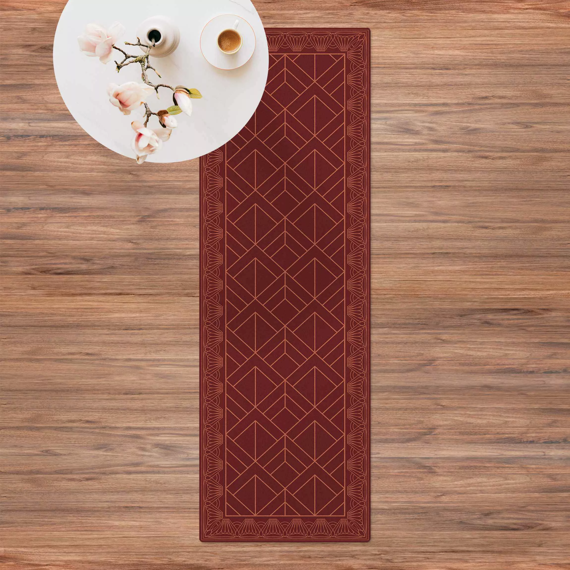 Kork-Teppich Art Deco Schuppen Muster mit Bordüre günstig online kaufen