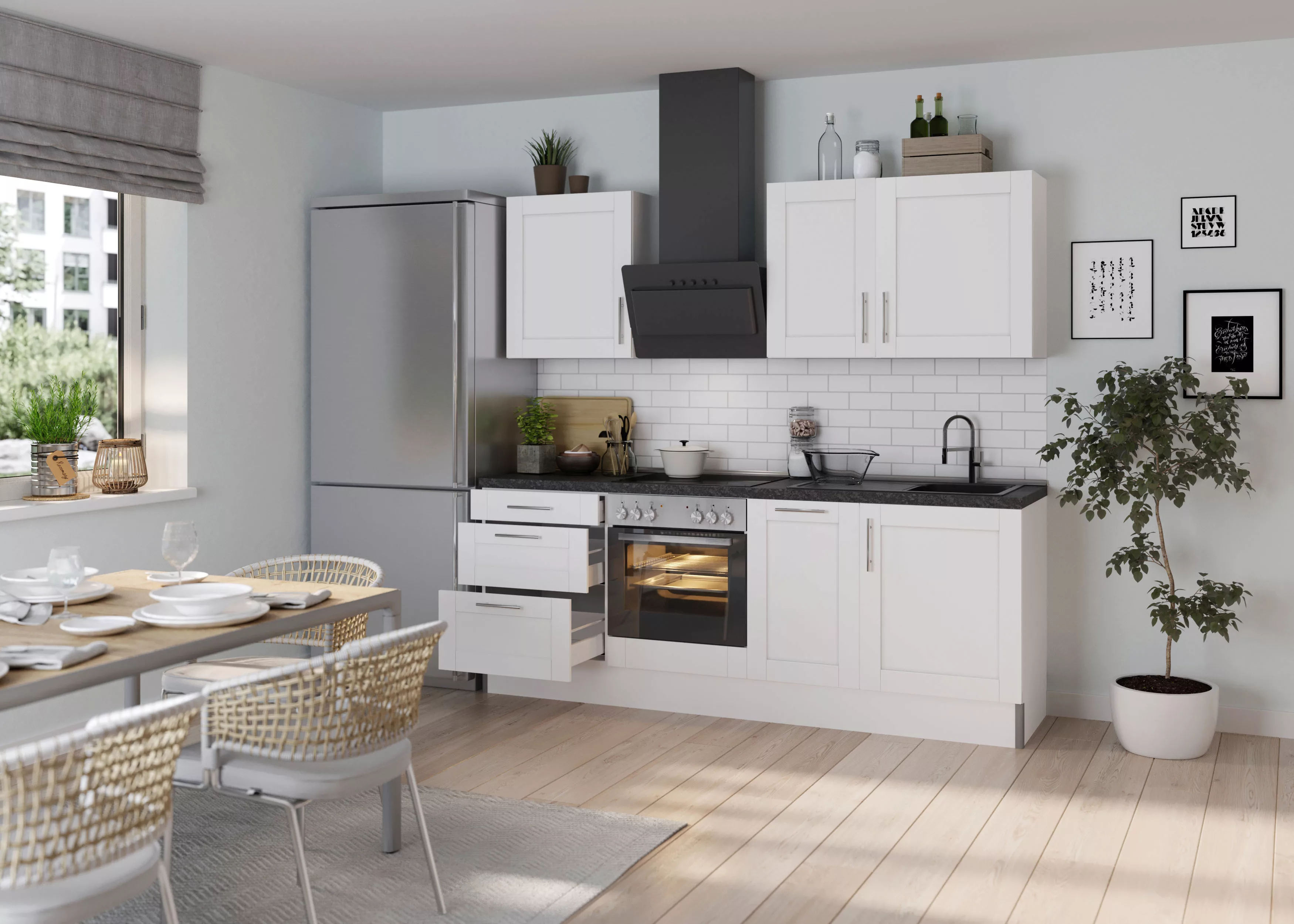 KOCHSTATION Küche "KS-Ahus", Breite 225 cm,wahlweise mit E-Geräten,MDF Fron günstig online kaufen