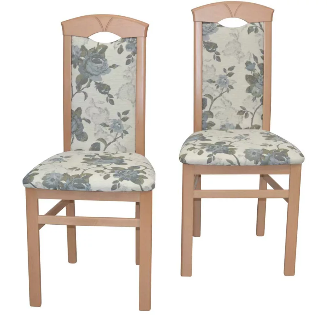 Esstisch Stühle Buche mit Blumen Motiv Beige bunt (2er Set) günstig online kaufen