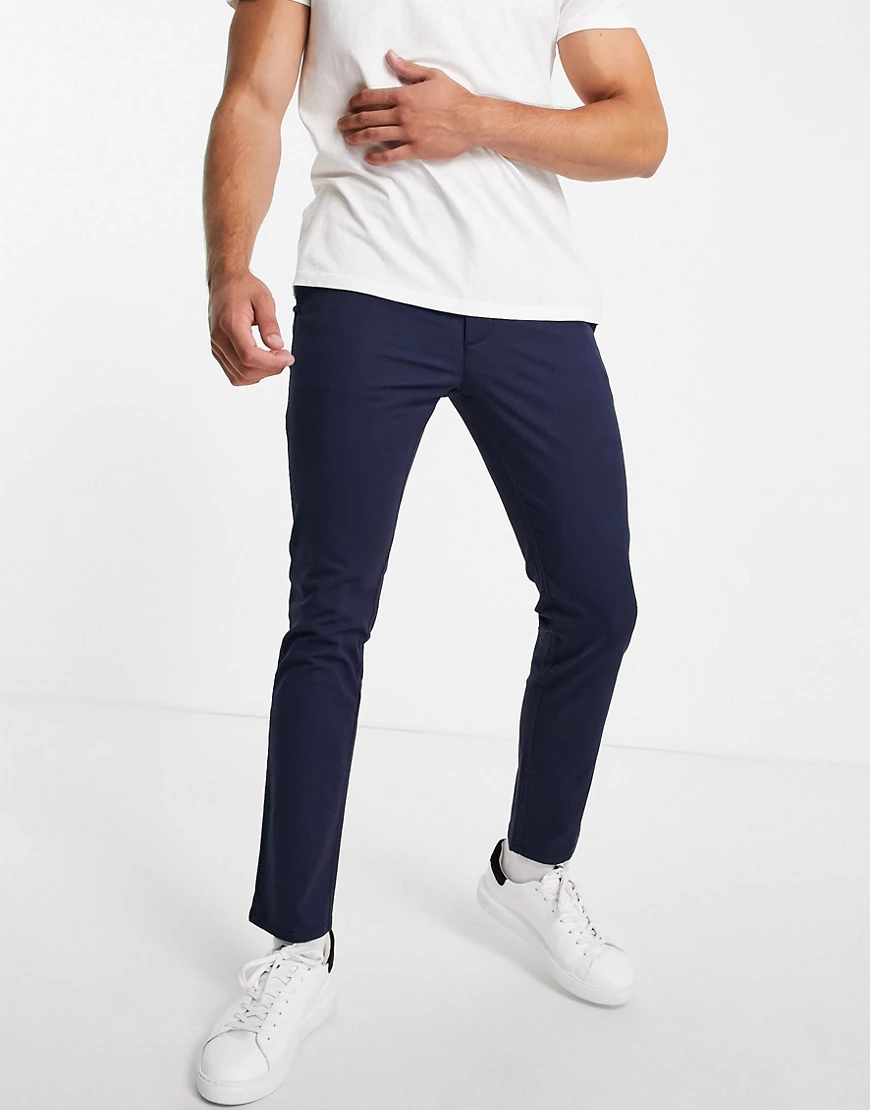 Topman – Schmal geschnittene Chinohose aus Bio-Baumwollmix in Marineblau günstig online kaufen