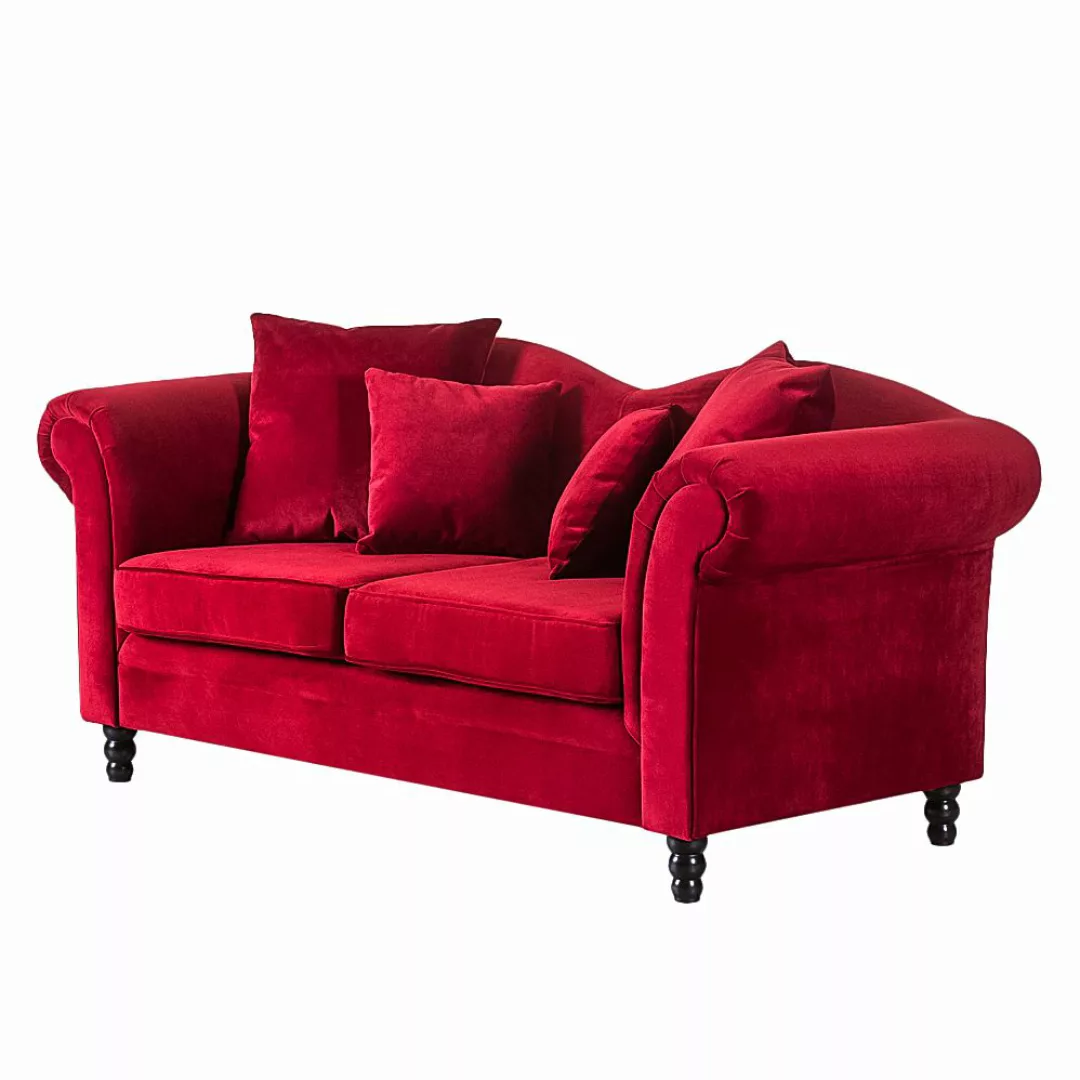 home24 Jack & Alice Sofa York 2-Sitzer Rot Samtstoff 185x84x79 cm günstig online kaufen