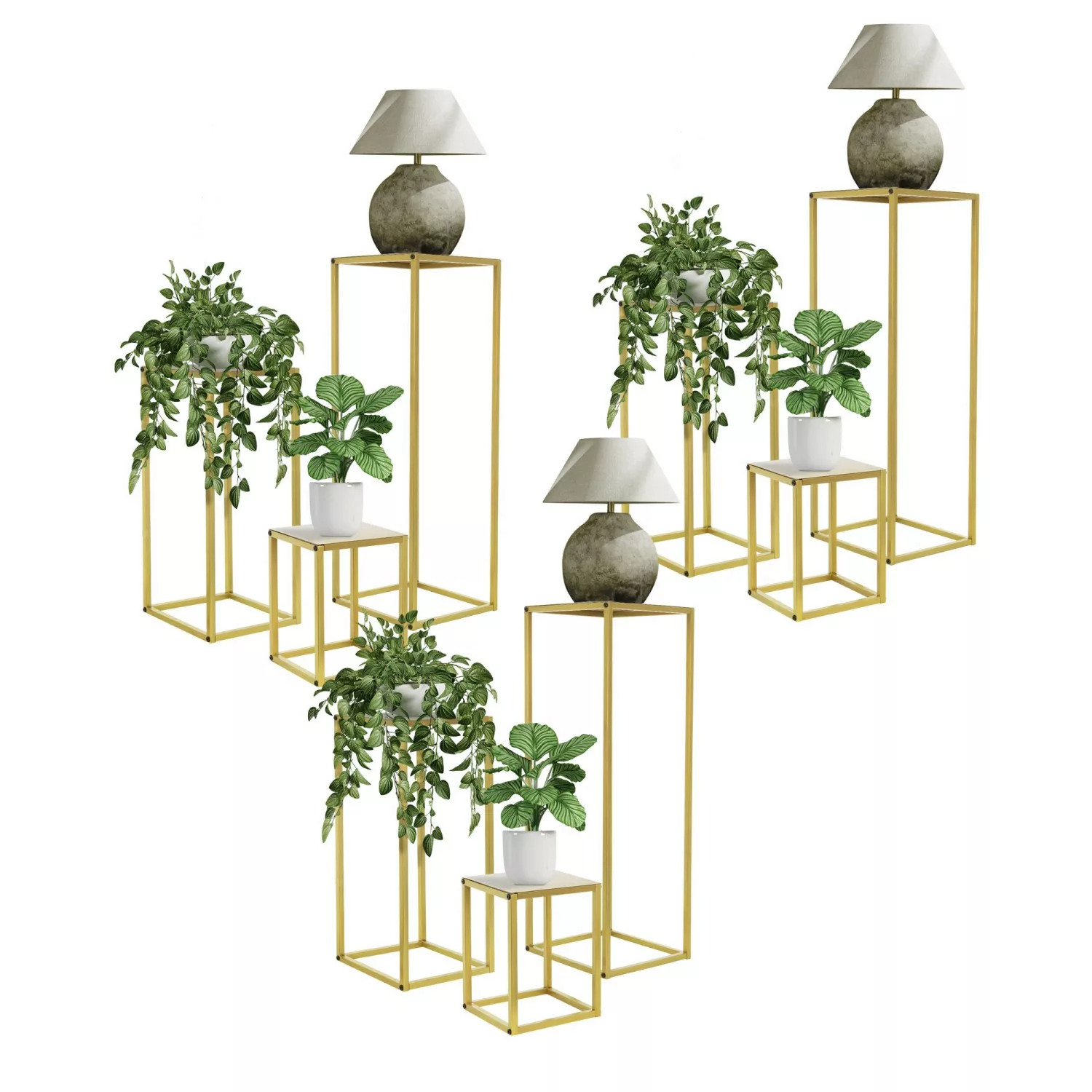 ML-Design Blumenständer 9Er Set aus Metall in Gold 22x22x30/26x26x60/30x30x günstig online kaufen