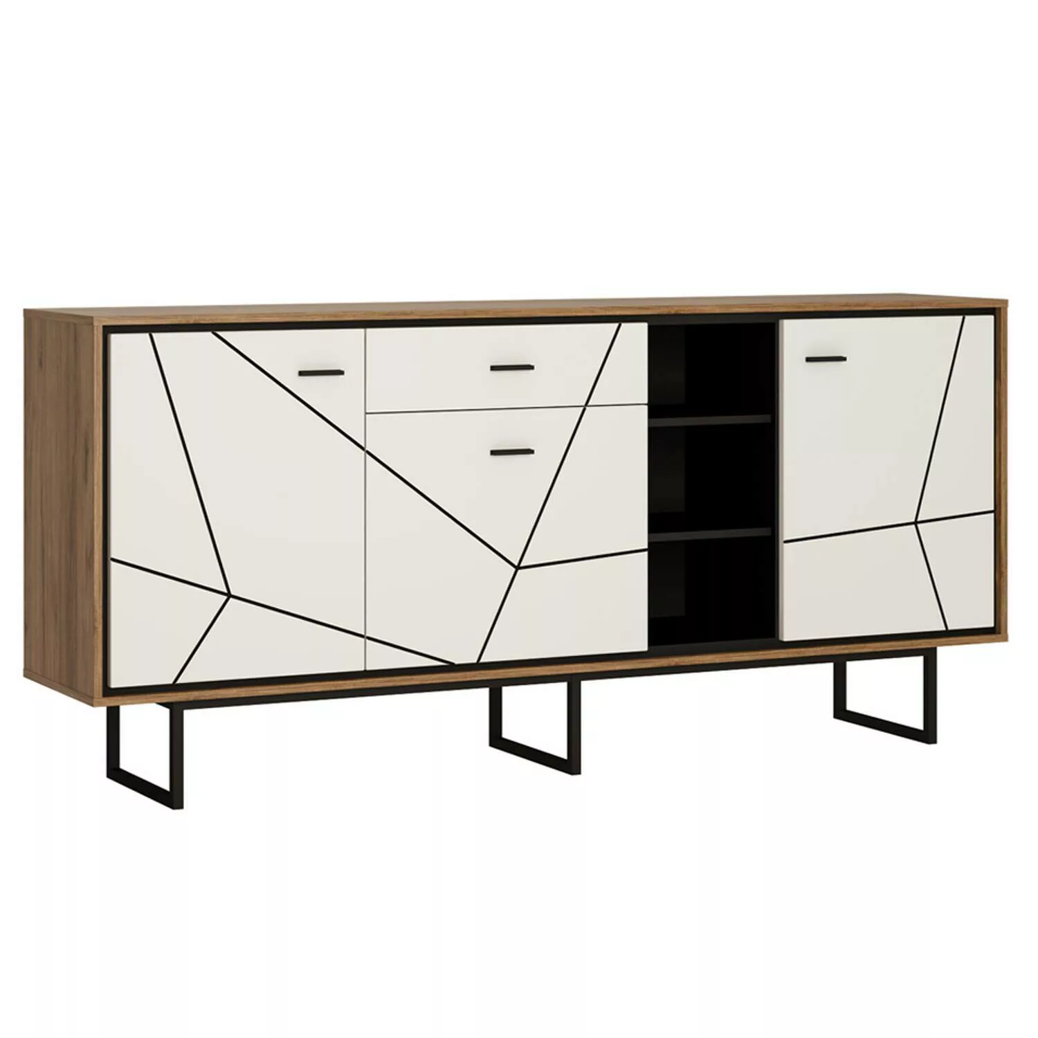 Sideboard mit offenen Fächern BRISTOL-129 in Catania Eiche Nb. mit schwarz günstig online kaufen