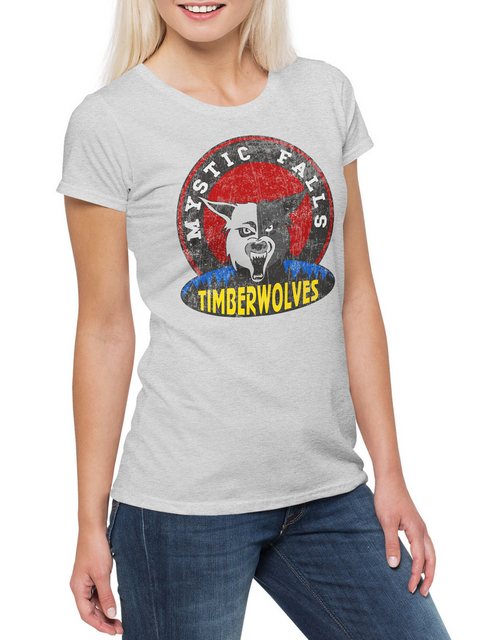 Urban Backwoods Print-Shirt Mystic Falls Timberwolves Damen T-Shirt Vampire günstig online kaufen