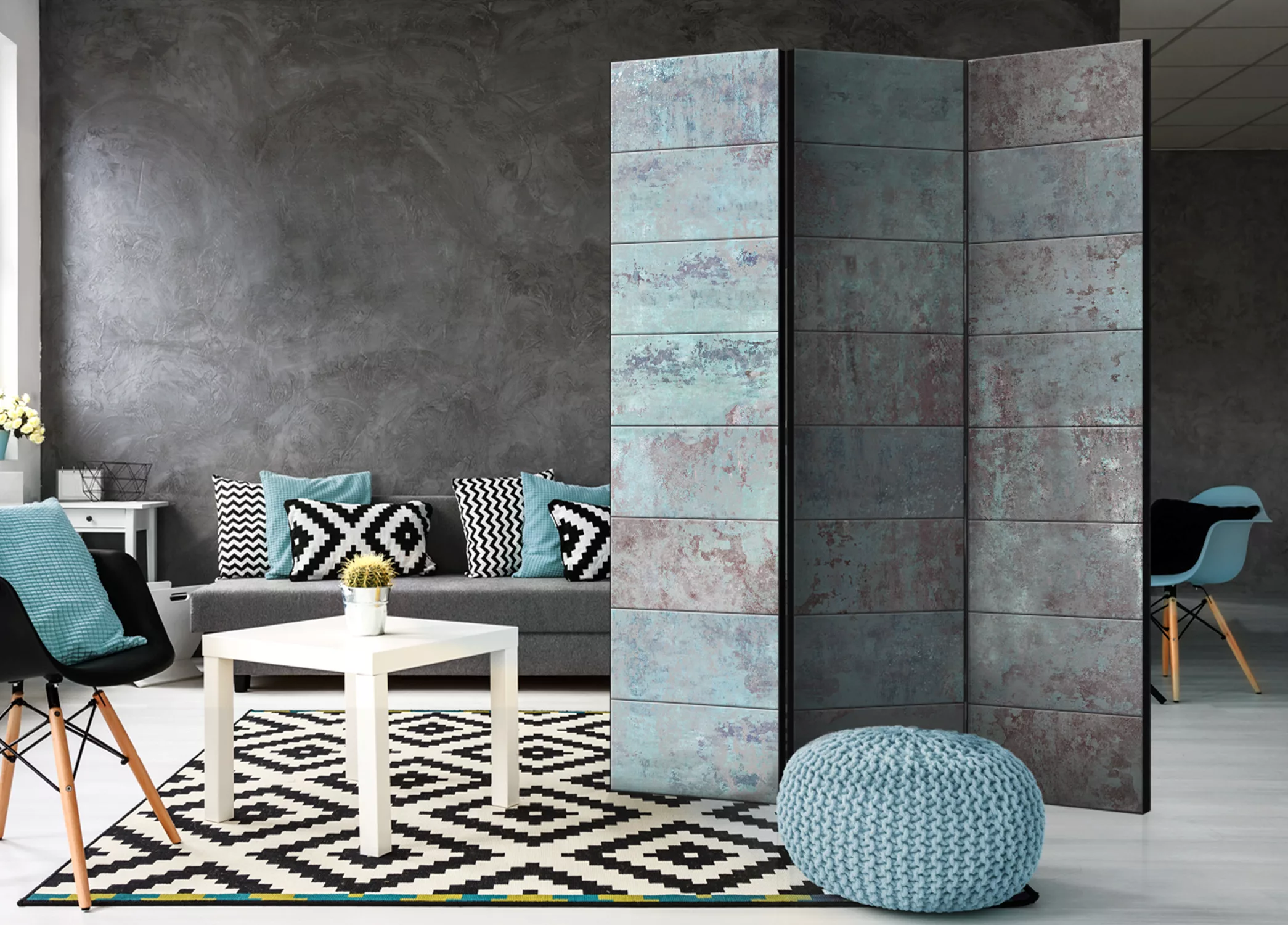 3-teiliges Paravent - Turquoise Concrete [room Dividers] günstig online kaufen