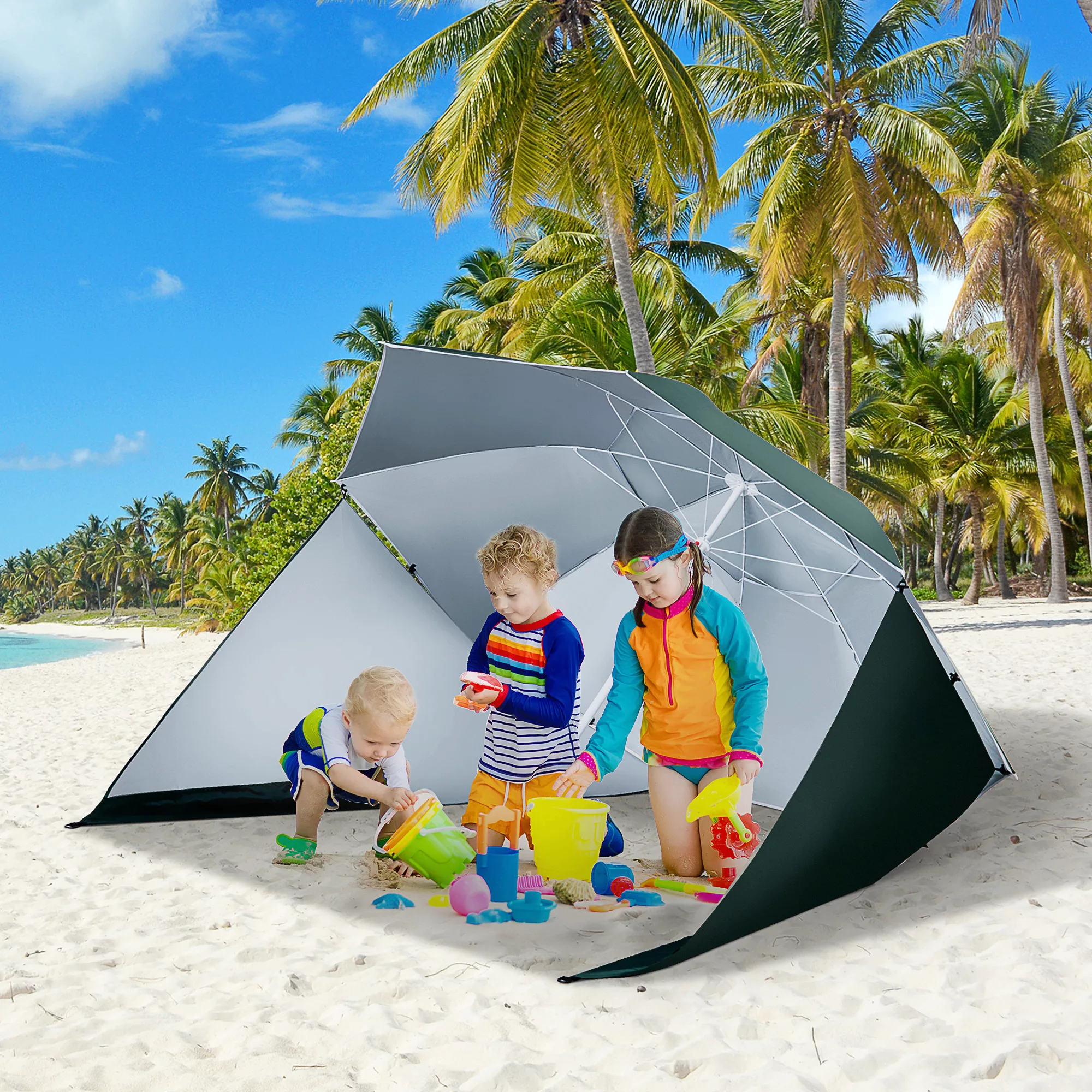 Outsunny Sonnenschirm mit Windschutz  2 in 1 Strandschirm & Strandmuschel, günstig online kaufen