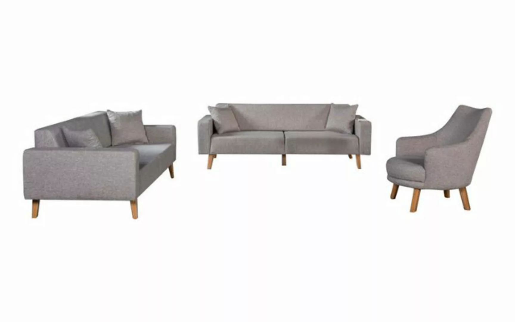 JVmoebel Sofa Graue Moderne Sofagarnitur 3+3+1 SItzer Set Luxus Holz Couche günstig online kaufen