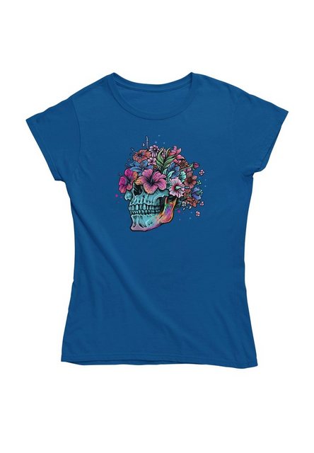 Novux T-Shirt Flourish Skull Damen Tshirt farbe Blue (1-tlg) aus Baumwolle günstig online kaufen