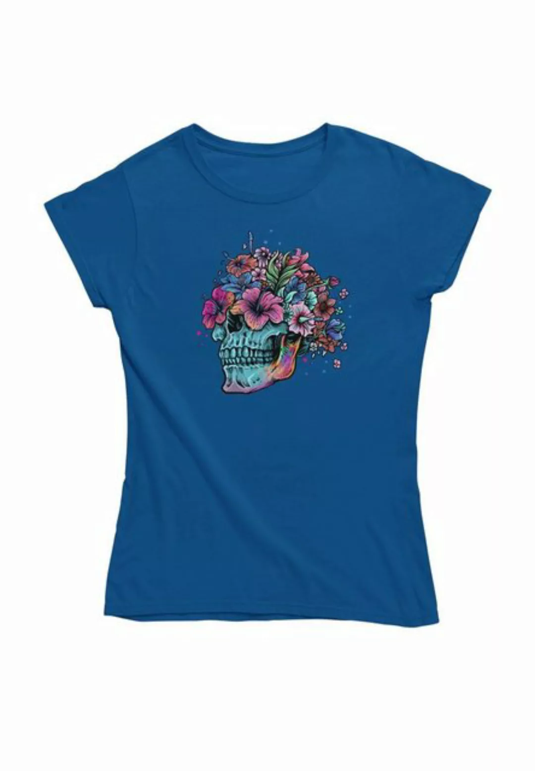 Novux T-Shirt Flourish Skull Damen Tshirt farbe Blue günstig online kaufen