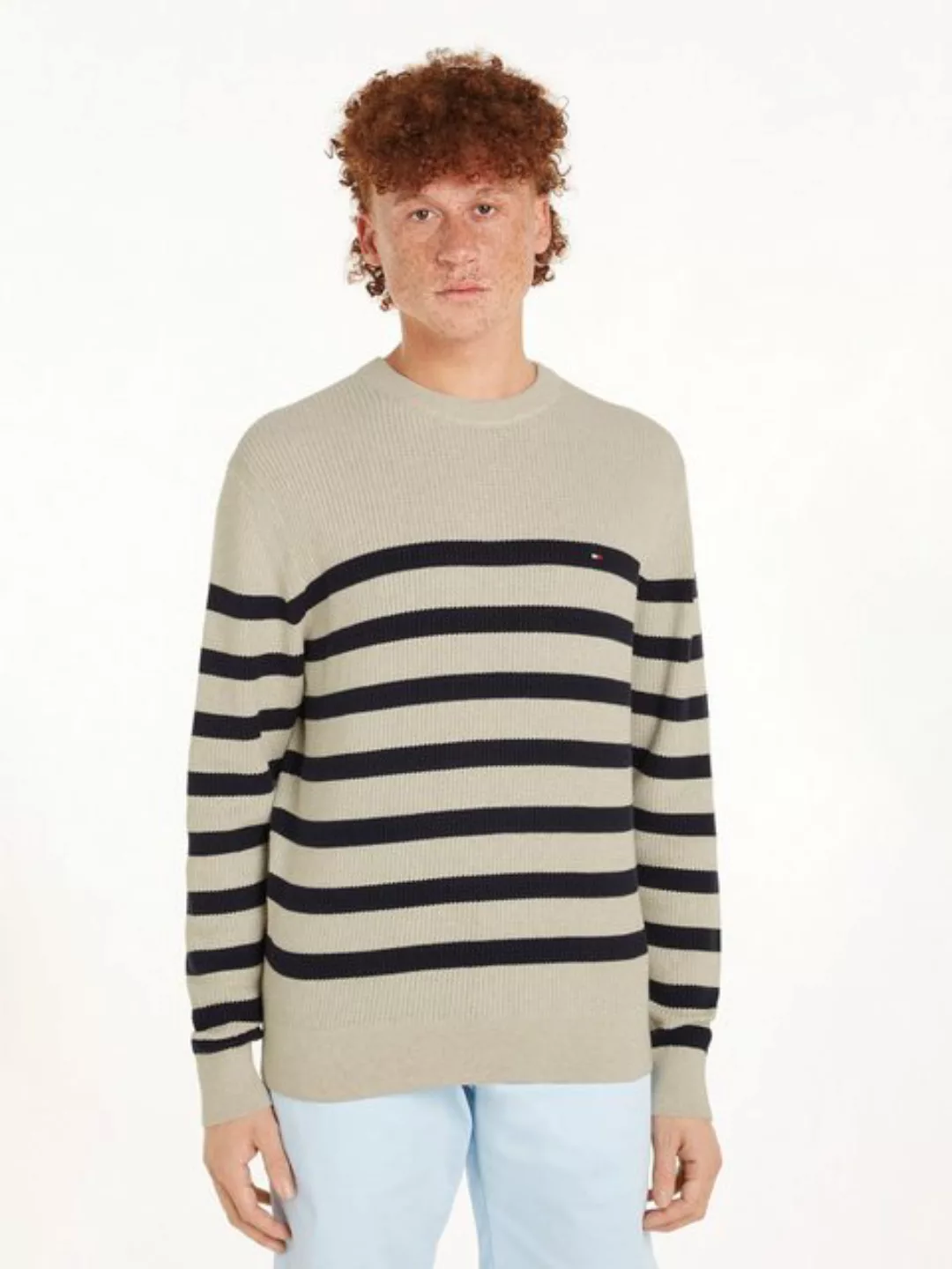 Tommy Hilfiger Strickpullover STRUCTURE CREW NK mit kontrastfarbenen Streif günstig online kaufen