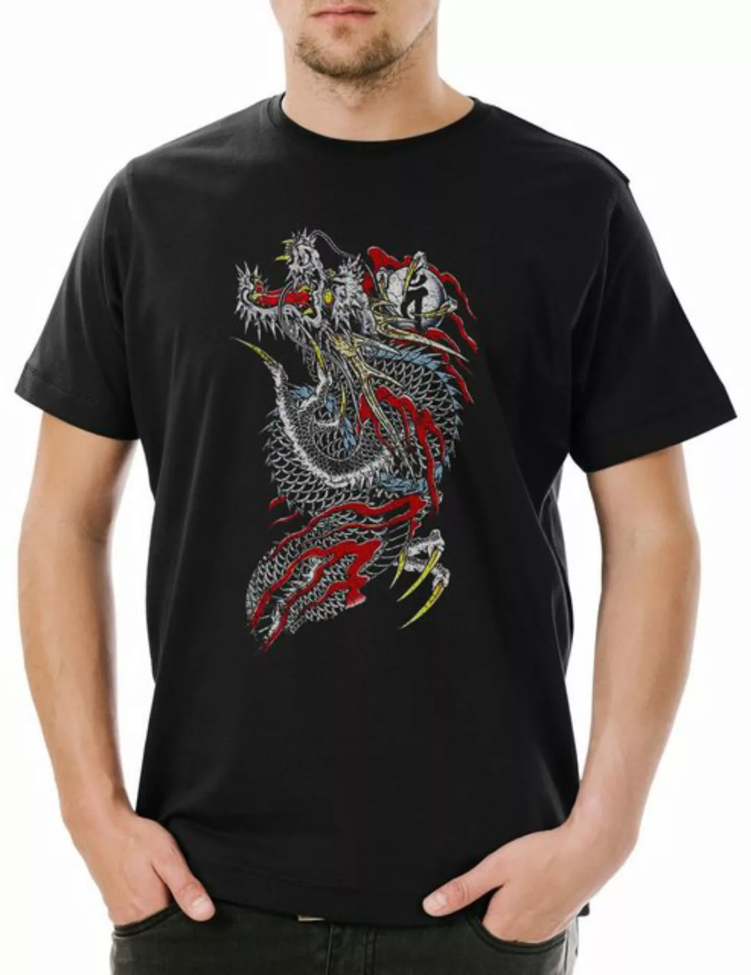 Urban Backwoods Print-Shirt Yak Dragon Herren T-Shirt Drache Samurai Warrio günstig online kaufen