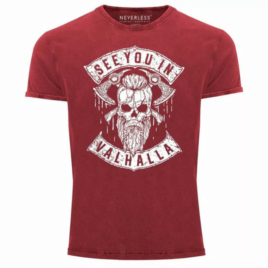 Neverless Print-Shirt Herren Vintage Shirt See You in Valhalla Wikinger Tot günstig online kaufen