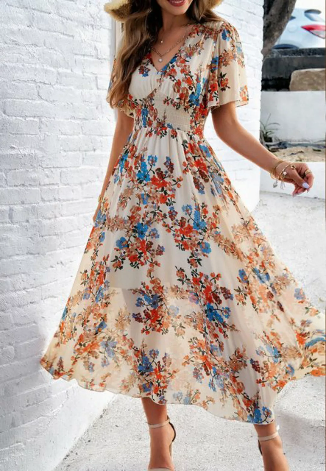 RUZU UG Dirndl Bedrucktes Kleid, Frühlings- und Sommer-Kurzarmkleid günstig online kaufen
