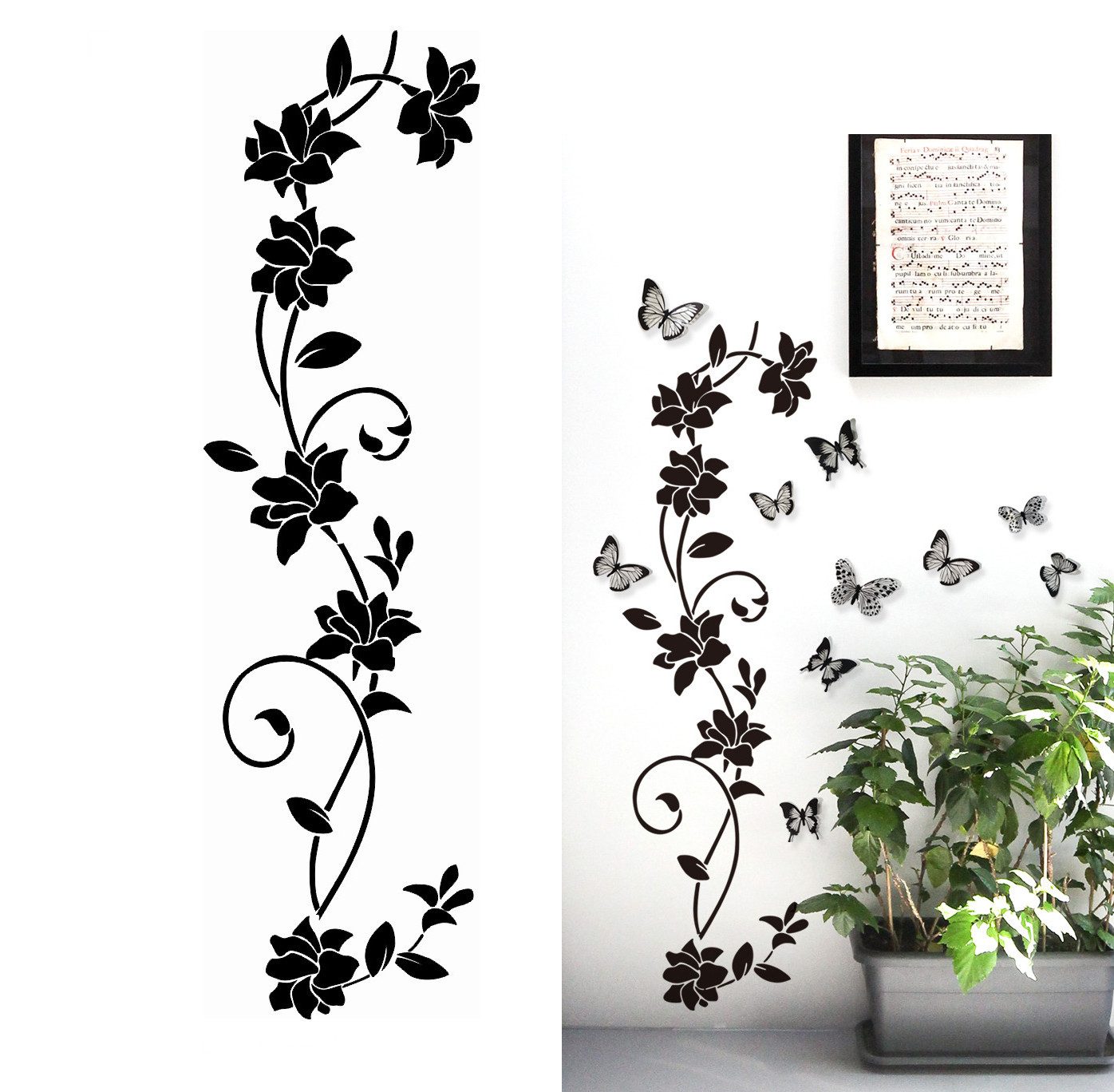 Kaket Wandtattoo Schwarze Blumenranken Wandaufkleber, Blumenmuster günstig online kaufen