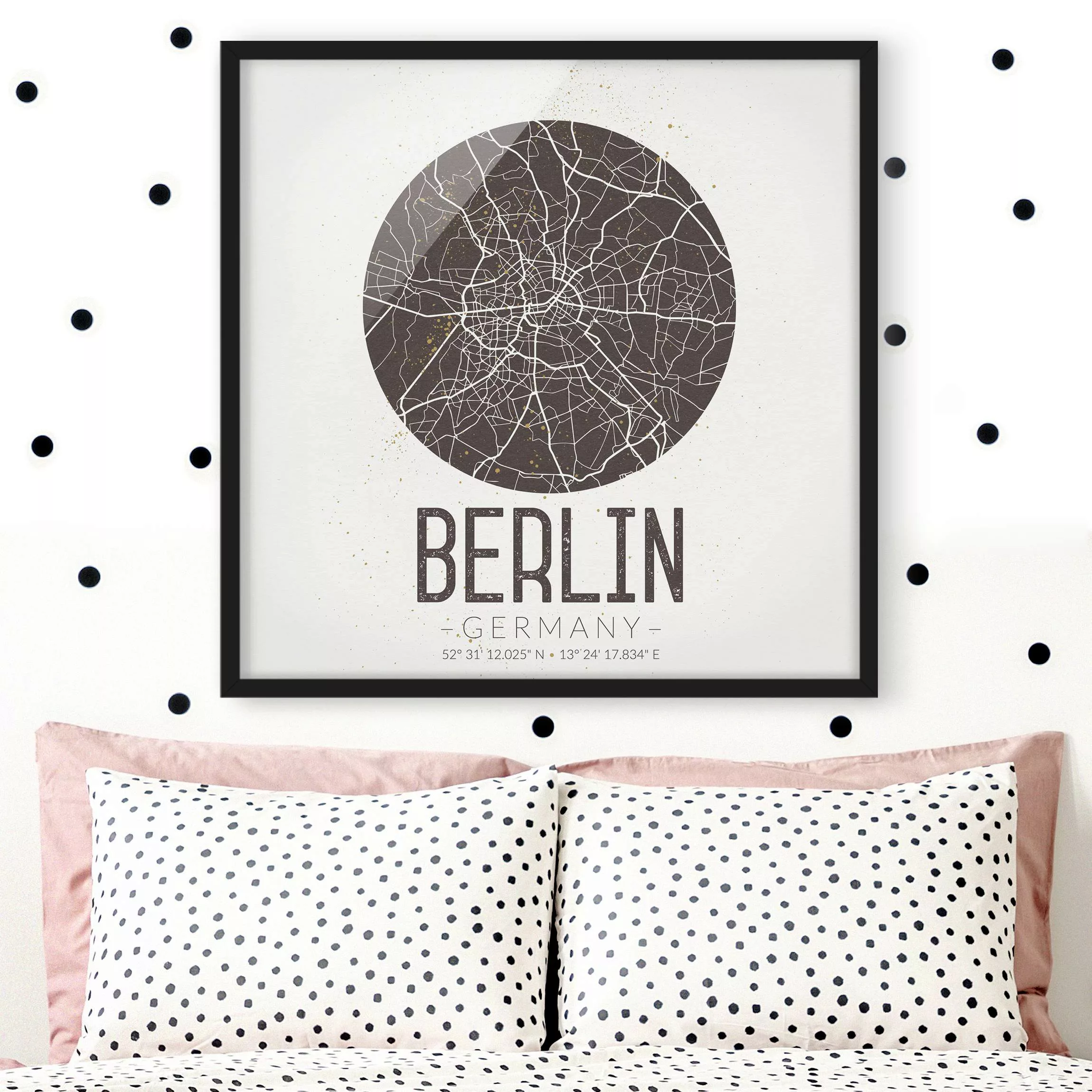 Bild mit Rahmen Stadt-, Land- & Weltkarte - Quadrat Stadtplan Berlin - Retr günstig online kaufen