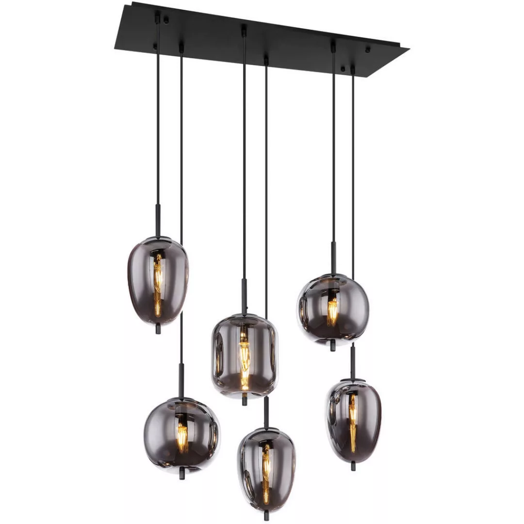 GLOBO Pendelleuchte Blacky 15345-6 schwarz Rauch Metall Rauchglas B/H/L: ca günstig online kaufen