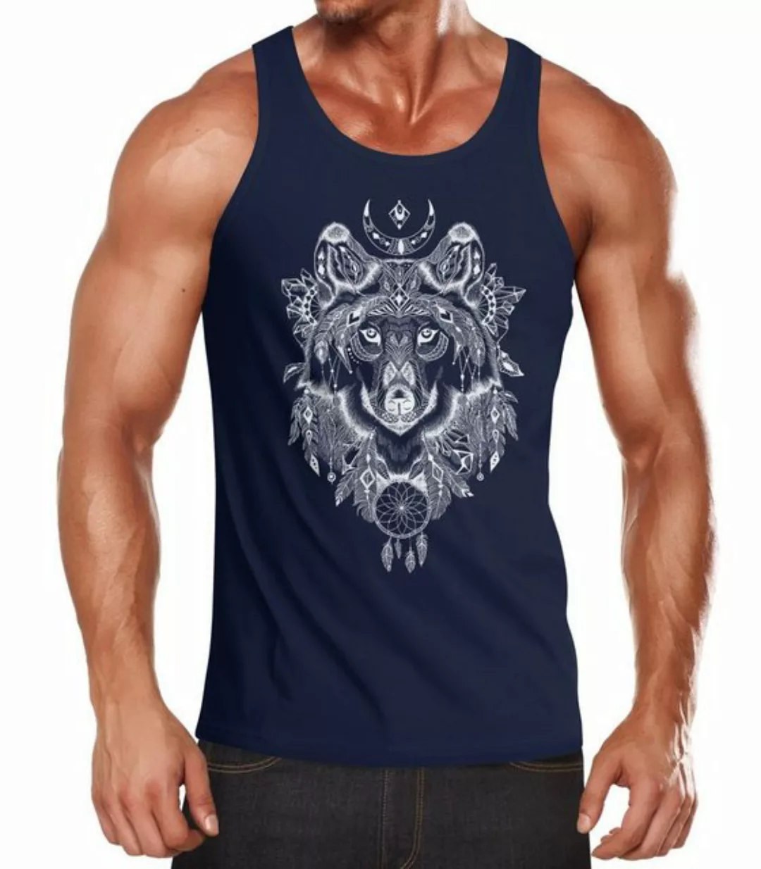 Neverless Tanktop Herren Tank Top Wolf Atzekenmuster Boho Bohamian Atzec An günstig online kaufen