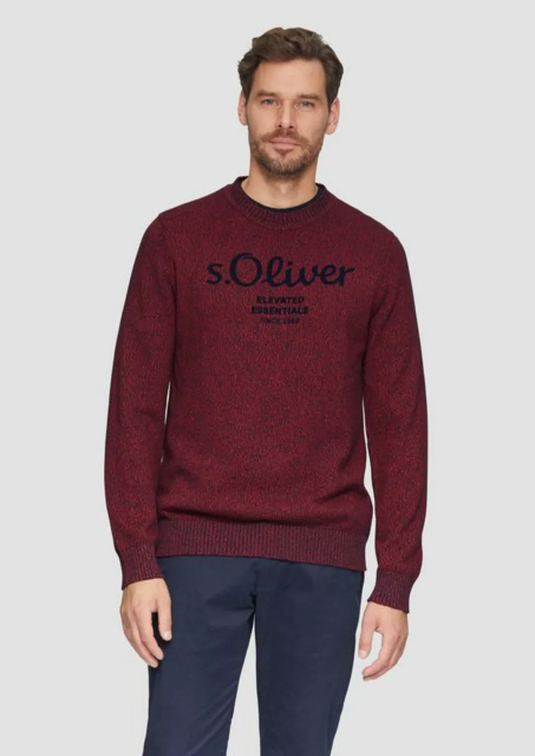 s.Oliver Strickpullover Strickpullover mit Logo in Melange-Optik Rippblende günstig online kaufen