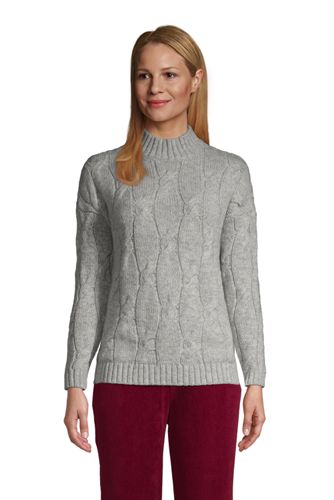 Stehkragenpullover aus Baumwollmix mit Zopfmuster, Damen, Größe: XS Normal, günstig online kaufen