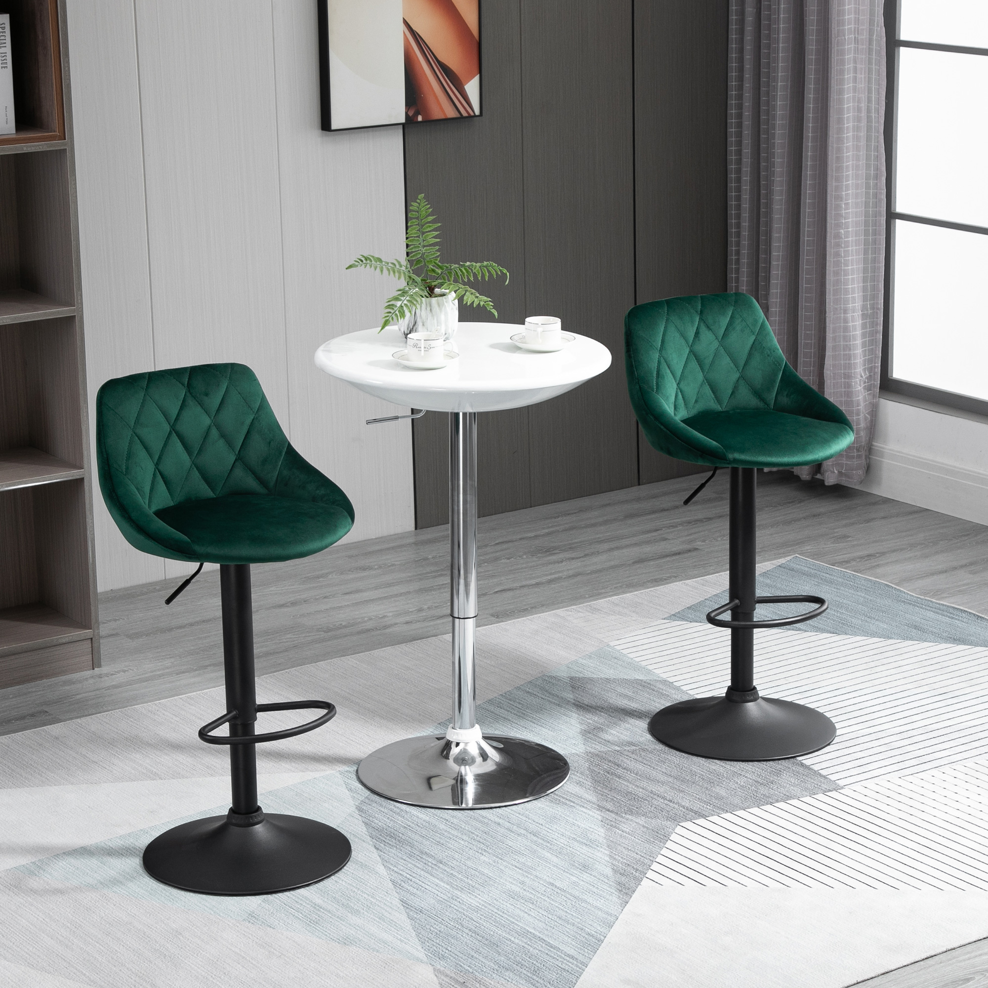 HOMCOM Set 2 Barhocker, Höhenverstellbar mit Metallbasis und Samtsitz, Mode günstig online kaufen
