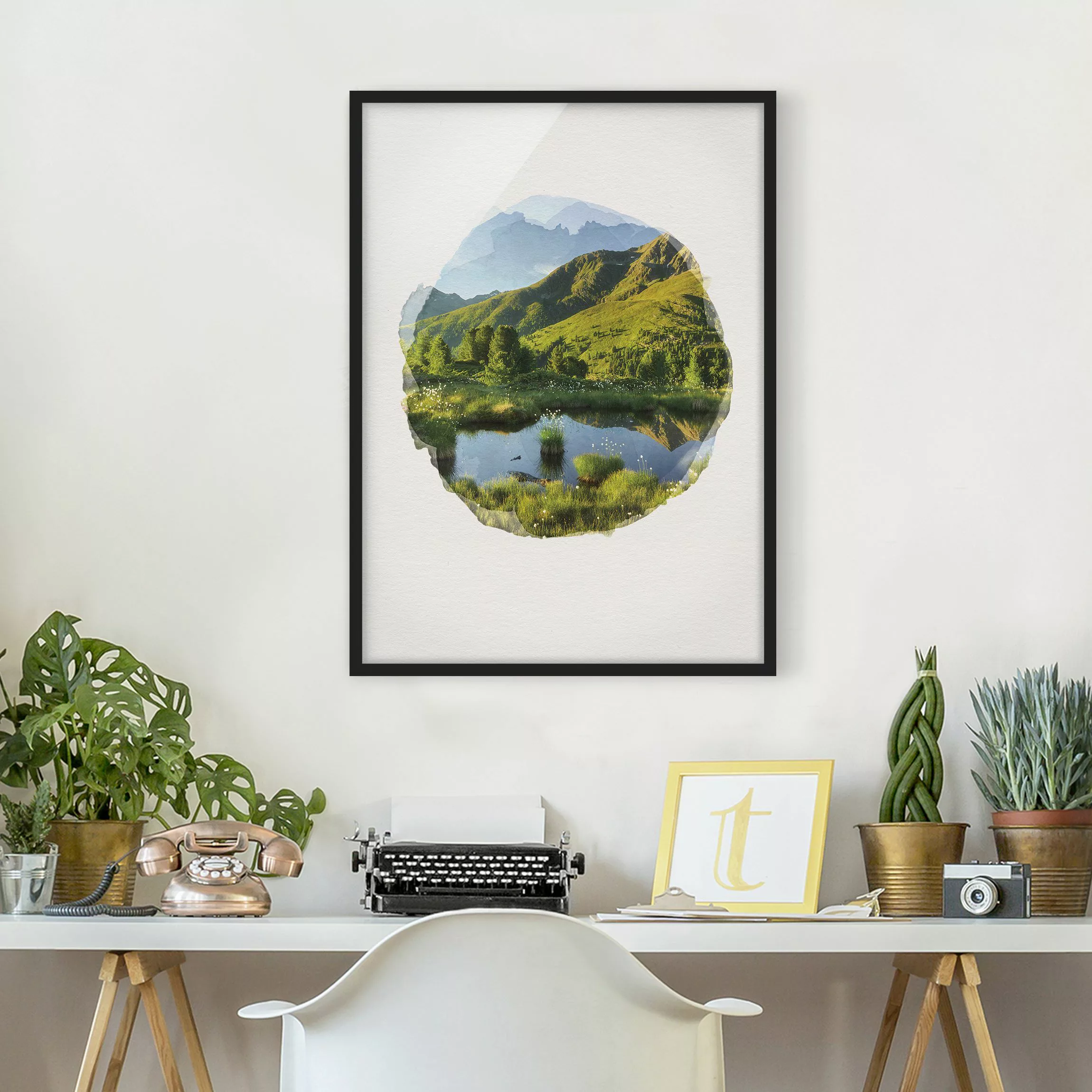 Bild mit Rahmen Natur & Landschaft - Hochformat Wasserfarben - Blick vom Hi günstig online kaufen