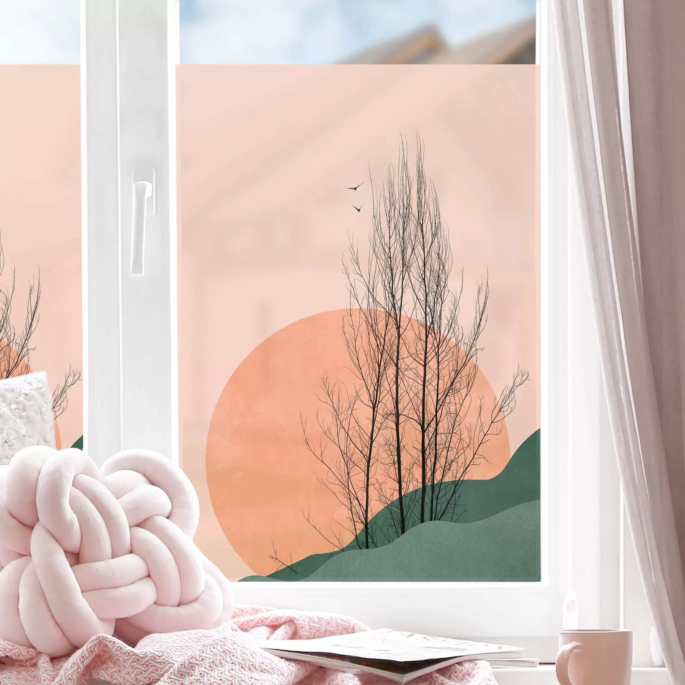 Fensterfolie Sonnenuntergang mit Baum günstig online kaufen