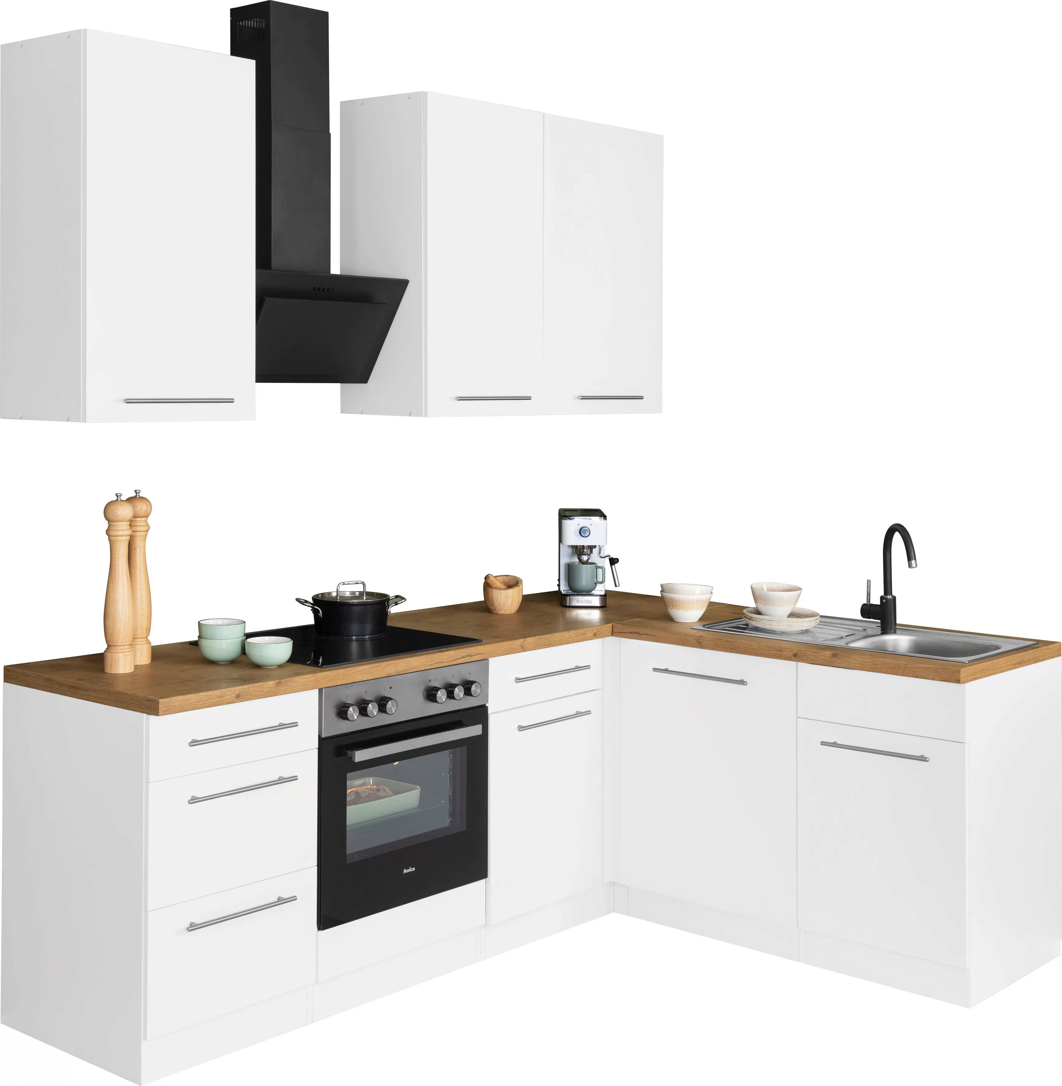 wiho Küchen Winkelküche "Unna", mit E-Geräten, Stellbreite 220 x 170 cm günstig online kaufen