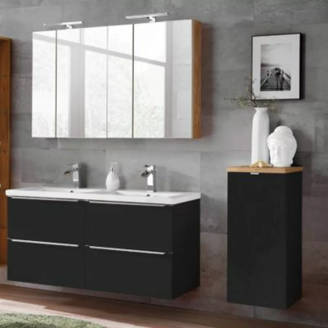 Lomadox Badmöbel Set mit Doppel-Waschtisch aus Keramik TOSKANA-BLACK-56  se günstig online kaufen