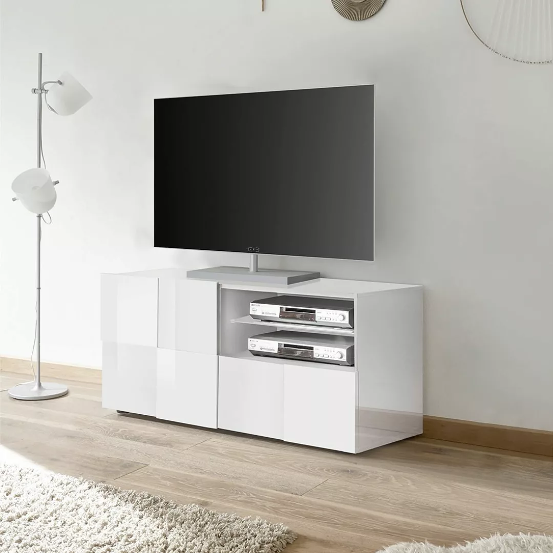 home24 LC Spa TV-Lowboard Dama I Hochglanz Weiß Spanplatte 121x57x42 cm (Bx günstig online kaufen