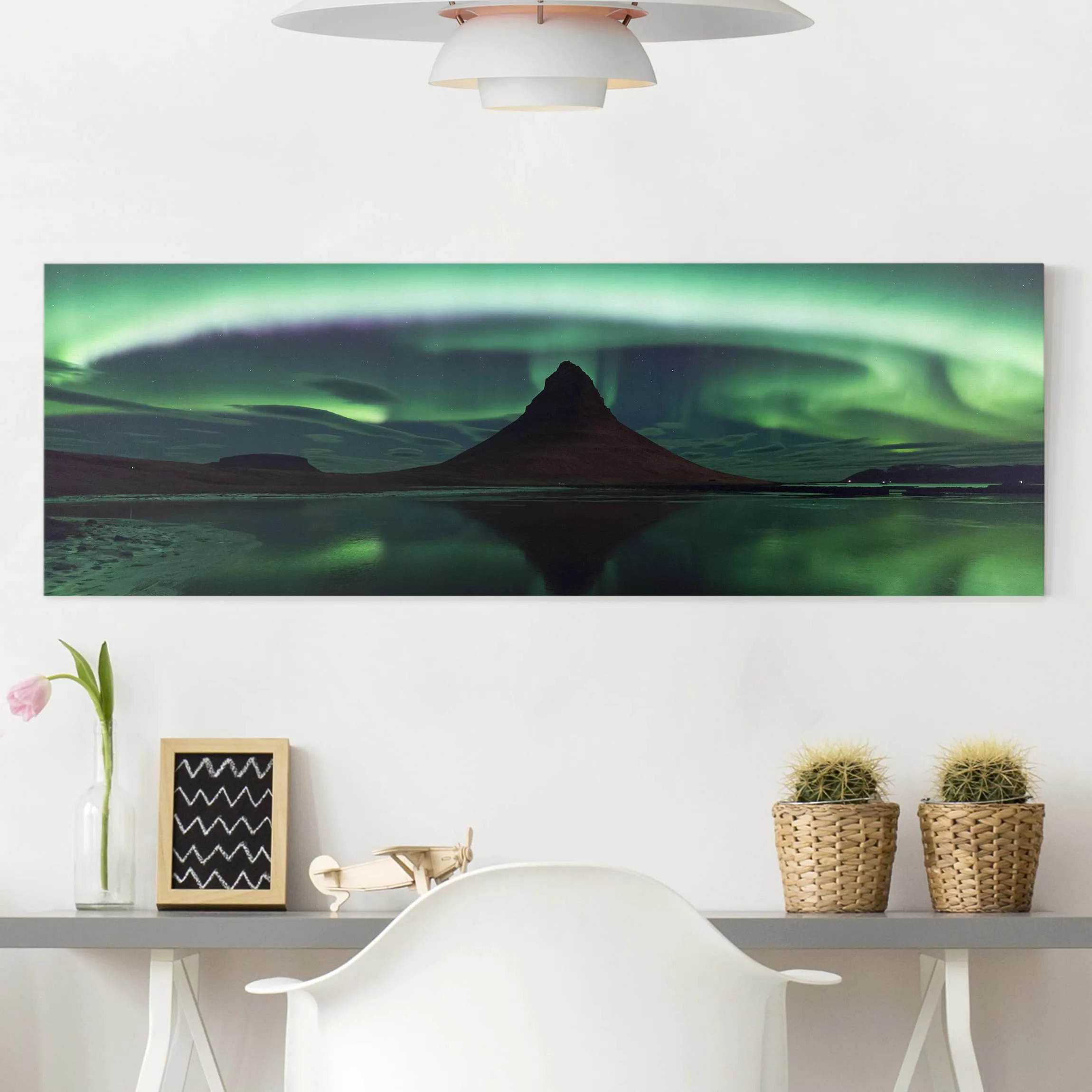 Leinwandbild Berg - Panorama Polarlicht in Island günstig online kaufen