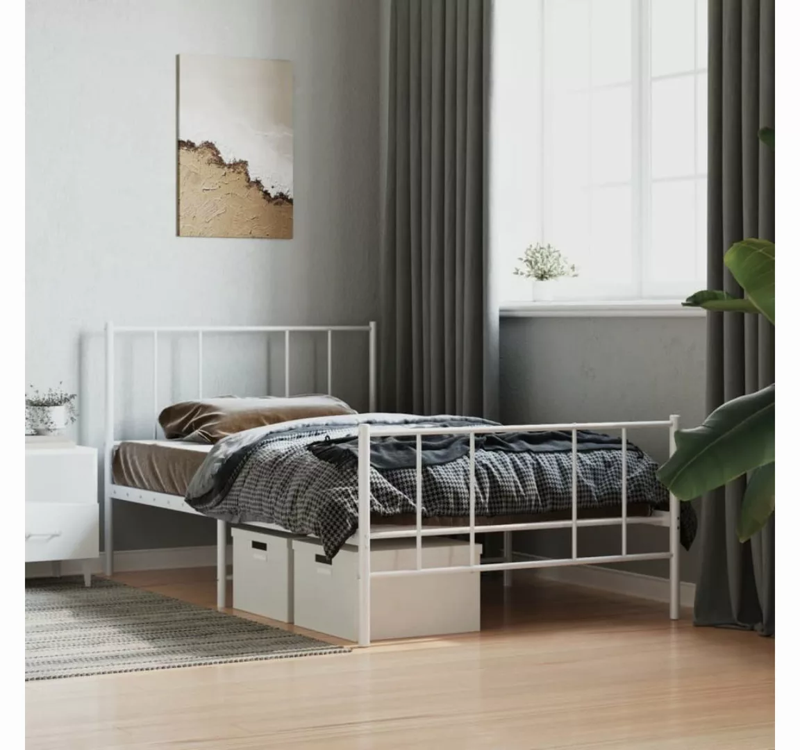 furnicato Bett Bettgestell mit Kopf- und Fußteil Metall Weiß 90x190 cm günstig online kaufen