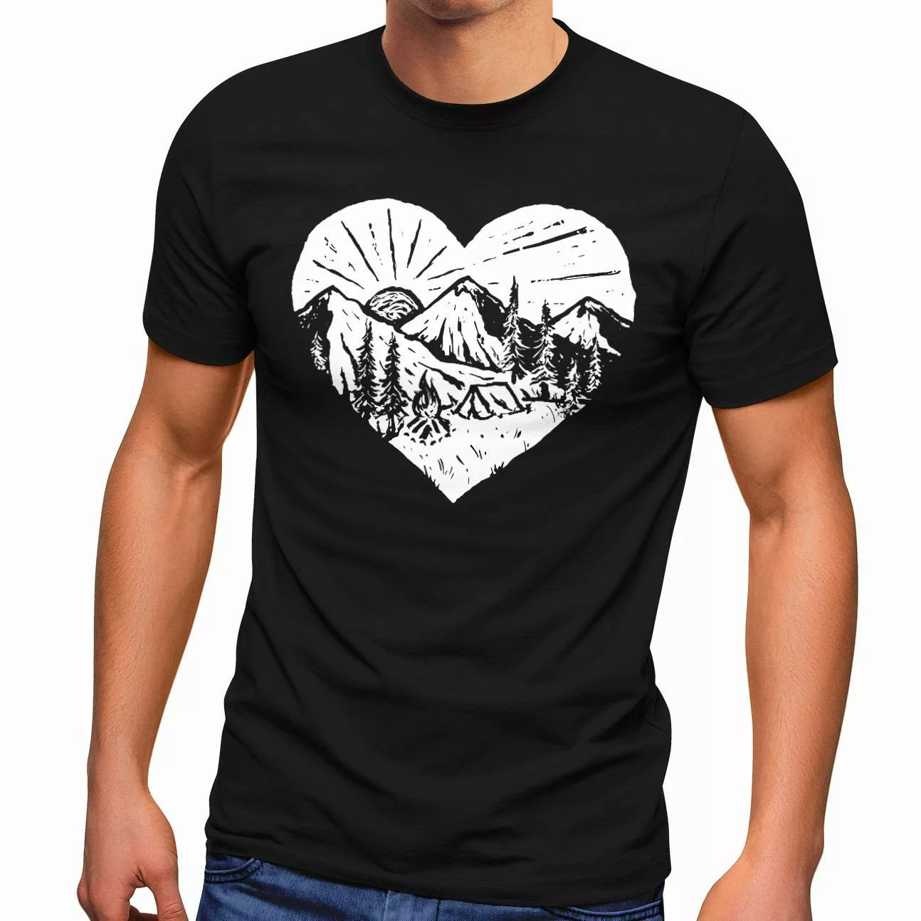 Neverless Print-Shirt Herren T-Shirt Wandern Berge günstig online kaufen