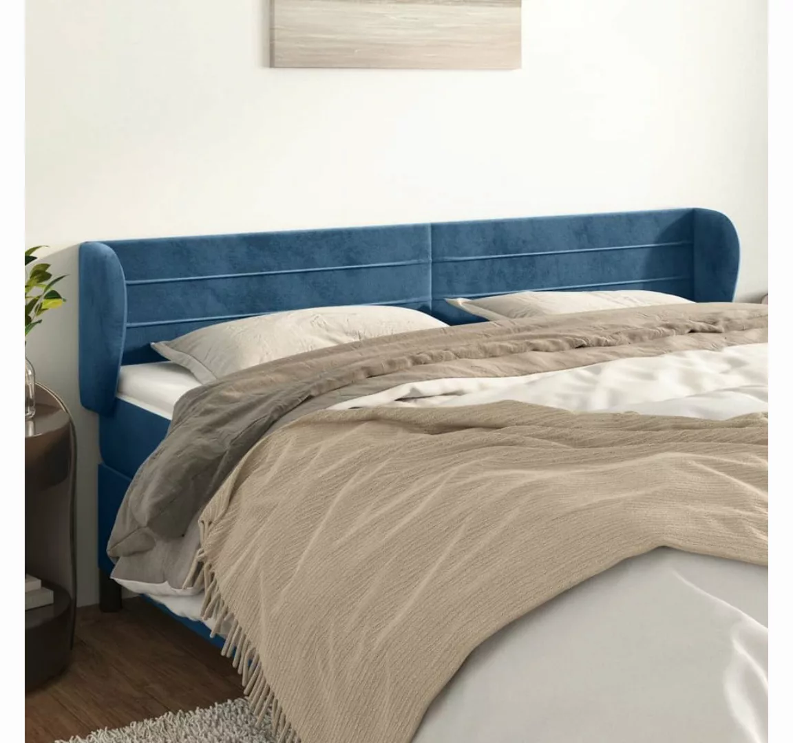 vidaXL Bett, Kopfteil mit Ohren Dunkelblau 183x23x78/88 cm Samt günstig online kaufen