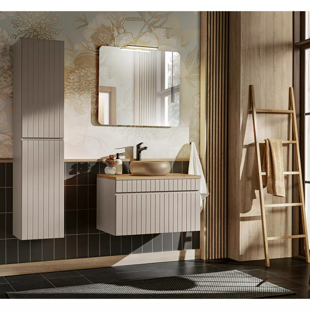 Badezimmer Set Hochschrank, Waschtischunterschrank 80 cm, Spiegel IRAKLIO-5 günstig online kaufen