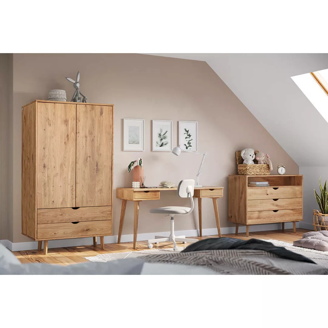 Jugendzimmer Set 3-teilig mit Kleiderschrank 110cm breit Eiche massiv SIENA günstig online kaufen