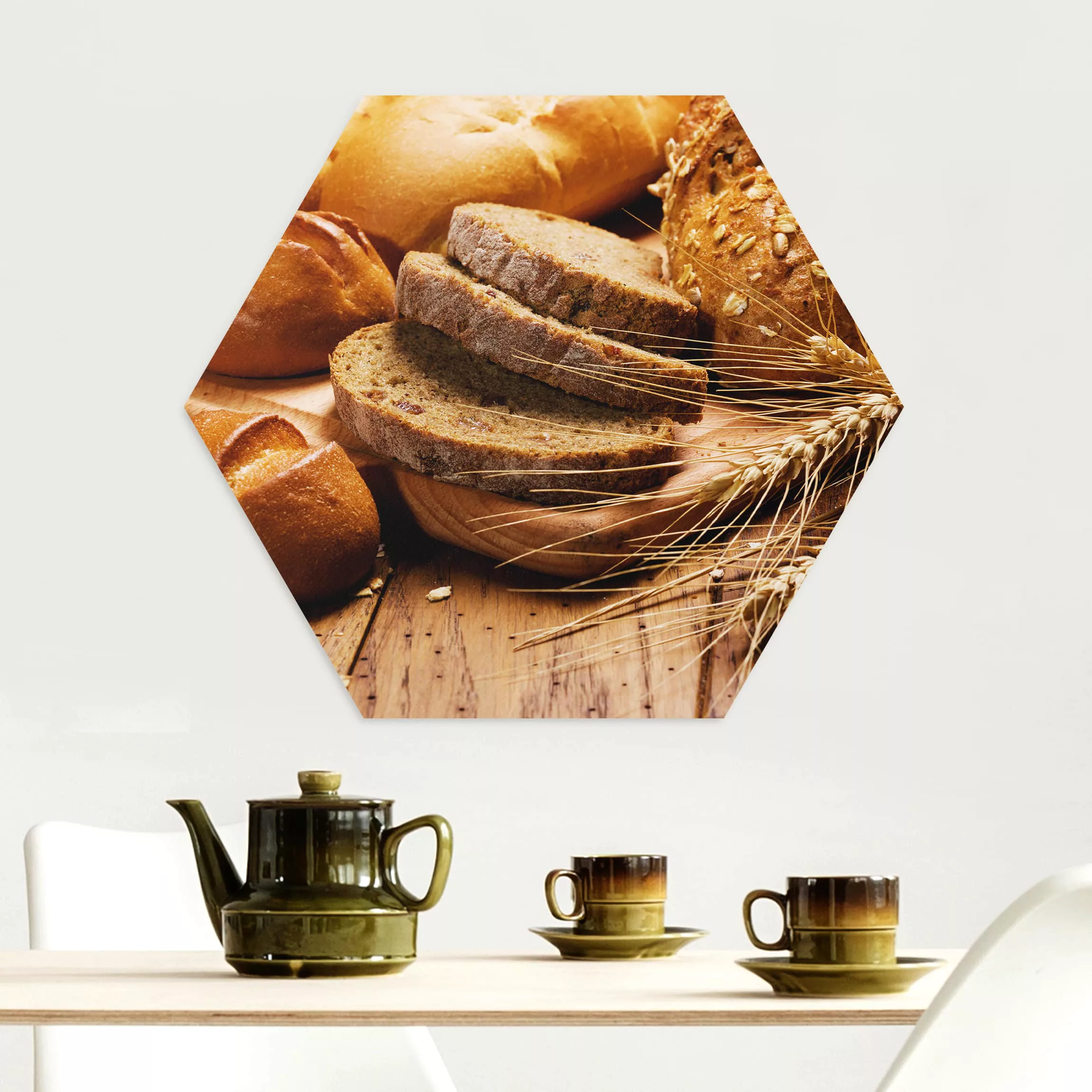 Hexagon-Alu-Dibond Bild Küche Brotzeit günstig online kaufen
