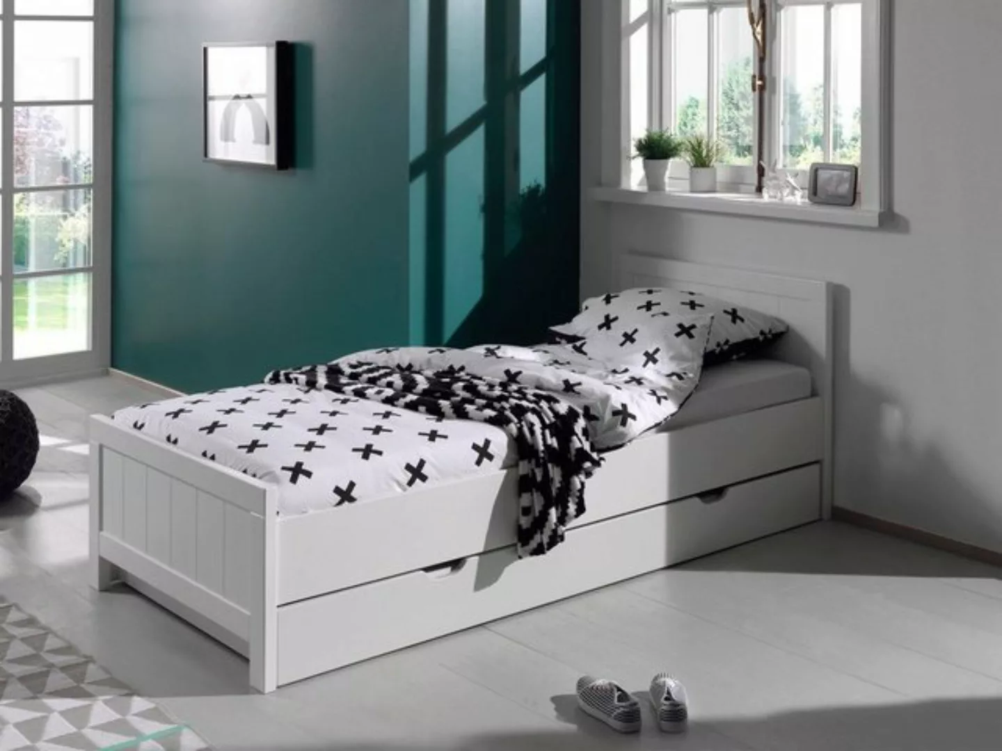 Natur24 Einzelbett Bett Einzelbett mit Schublade Erik 90x200cm MDF und Kief günstig online kaufen