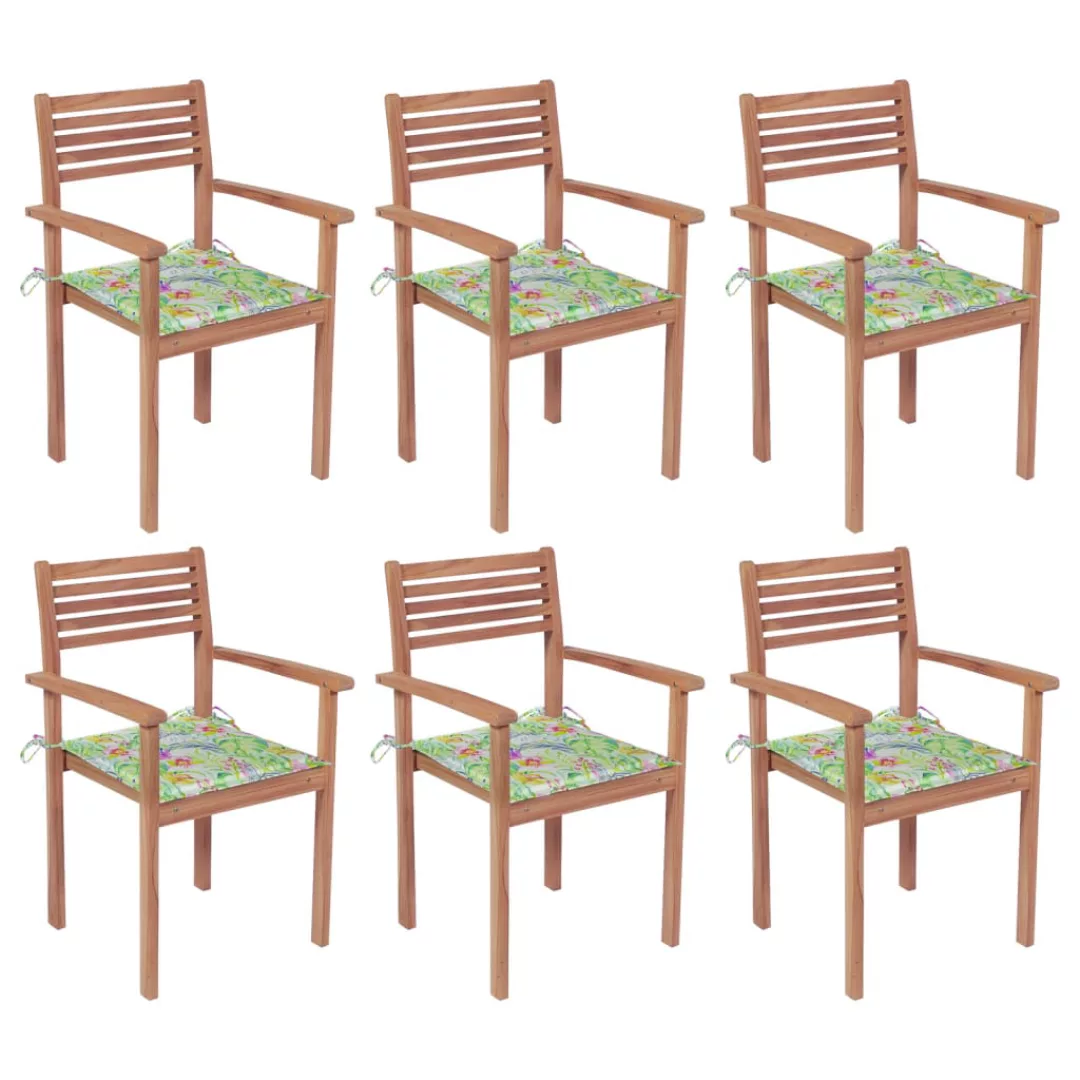 Stapelbare Gartenstühle Mit Kissen 6 Stk. Massivholz Teak günstig online kaufen