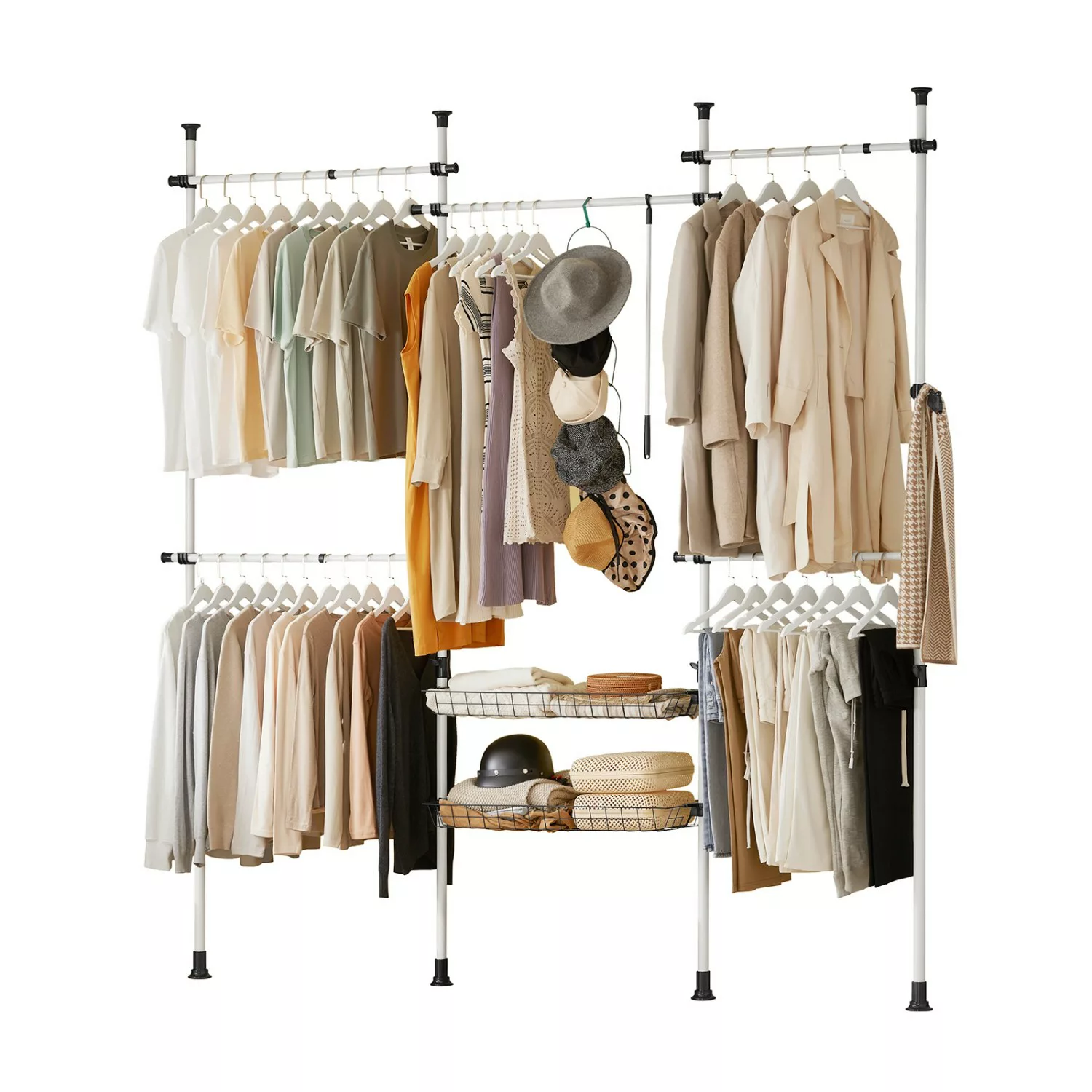SoBuy Kleiderständer mit 5 Kleiderstangen und 2 Körben Stahl Weiß KLS04 günstig online kaufen
