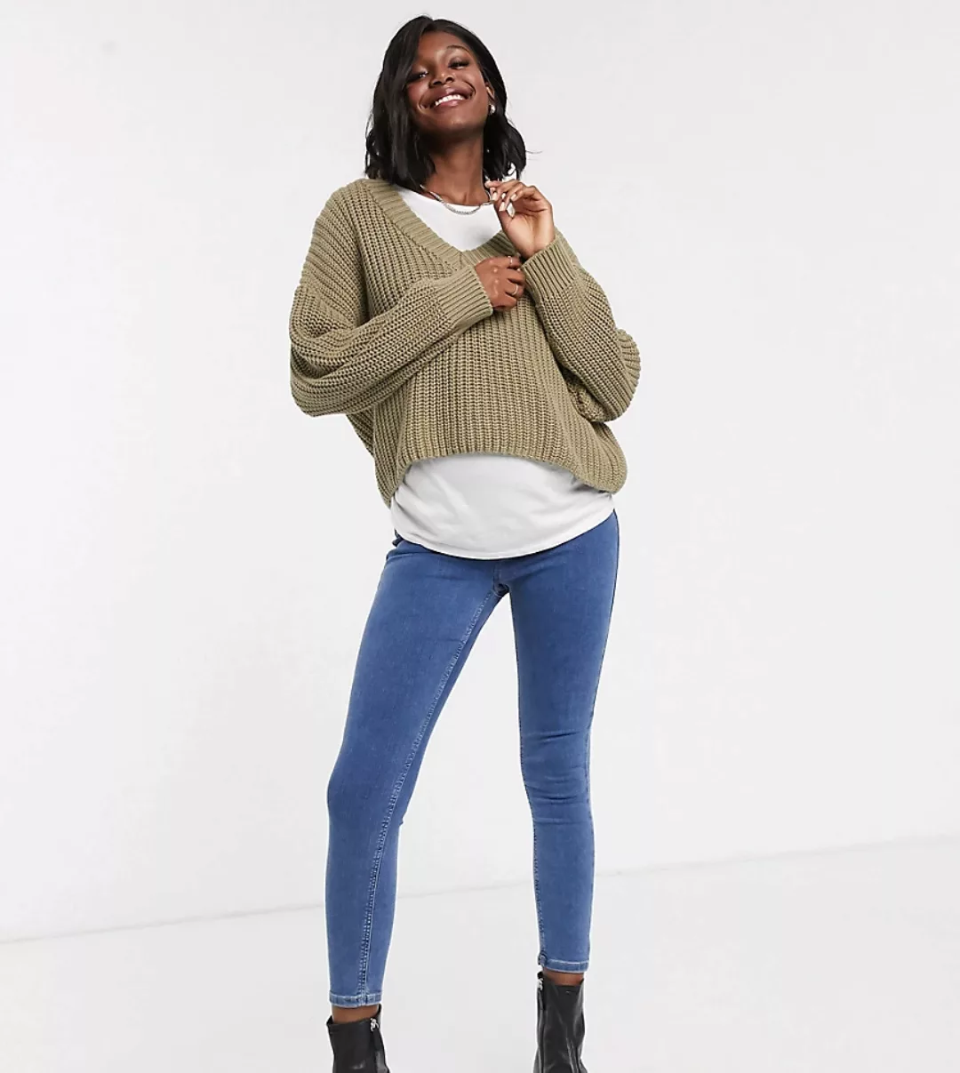 Topshop Maternity – Joni – Enge Jeans mit Überbauchbund in verwaschenem Mit günstig online kaufen