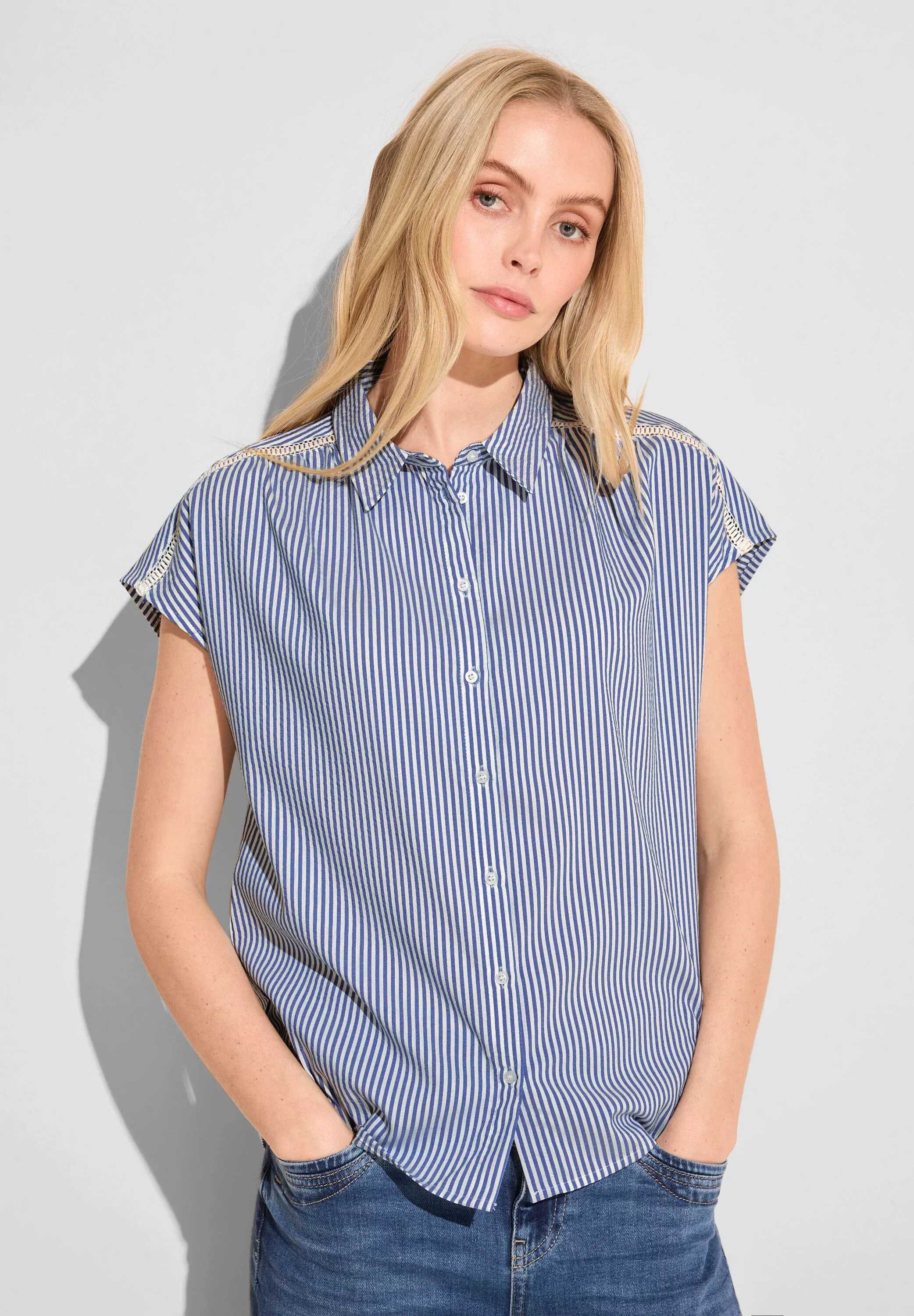 STREET ONE Blusenshirt LTD QR striped shirtcollar blo, soft moss green günstig online kaufen